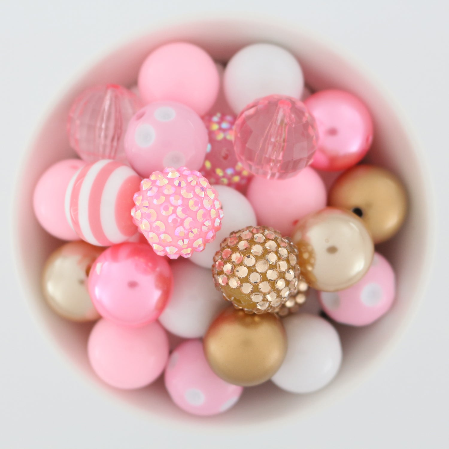 Bubblegum Beads 20mm Acrylic Gold, Pink & White