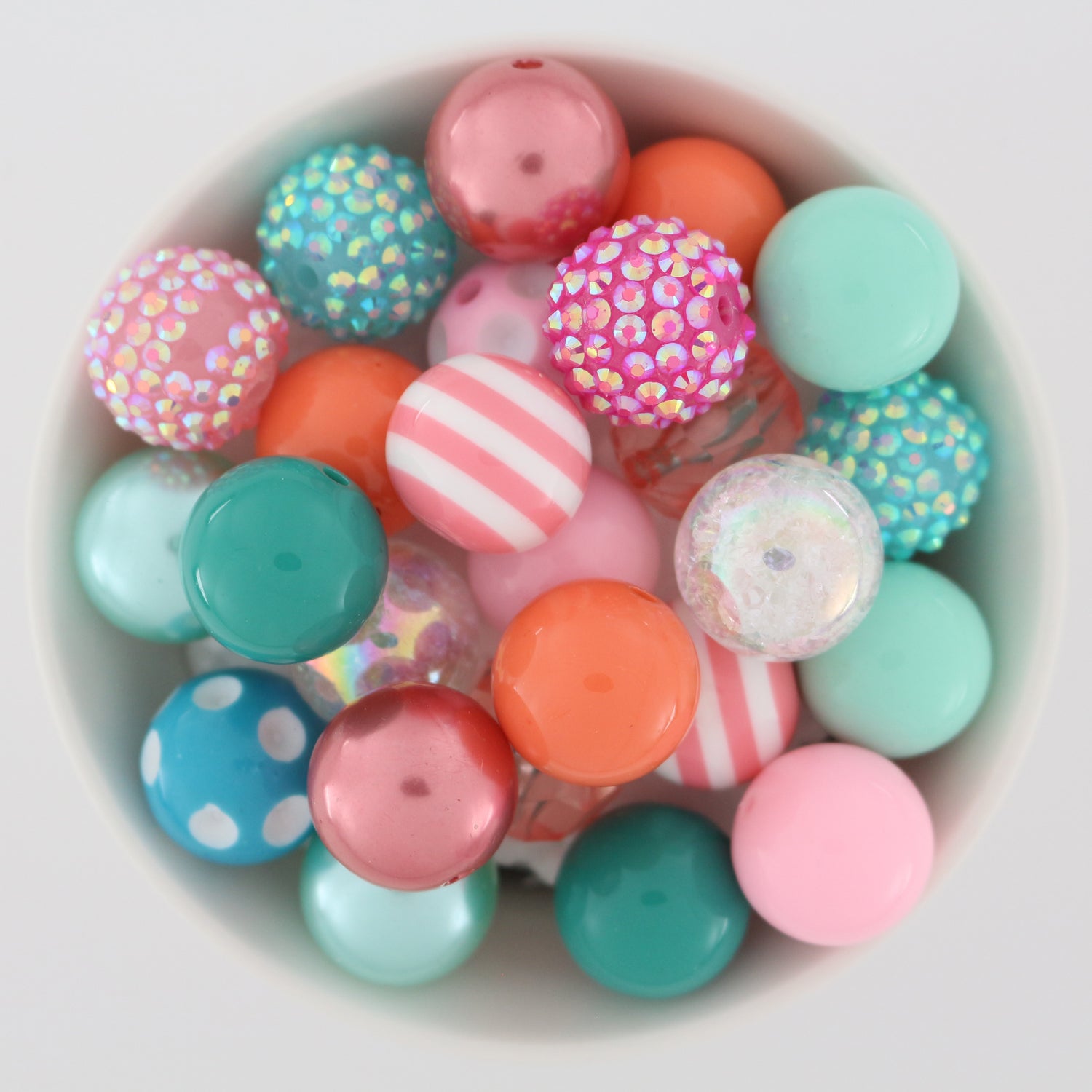 Bubblegum Beads 20mm Acrylic Teal & Peach