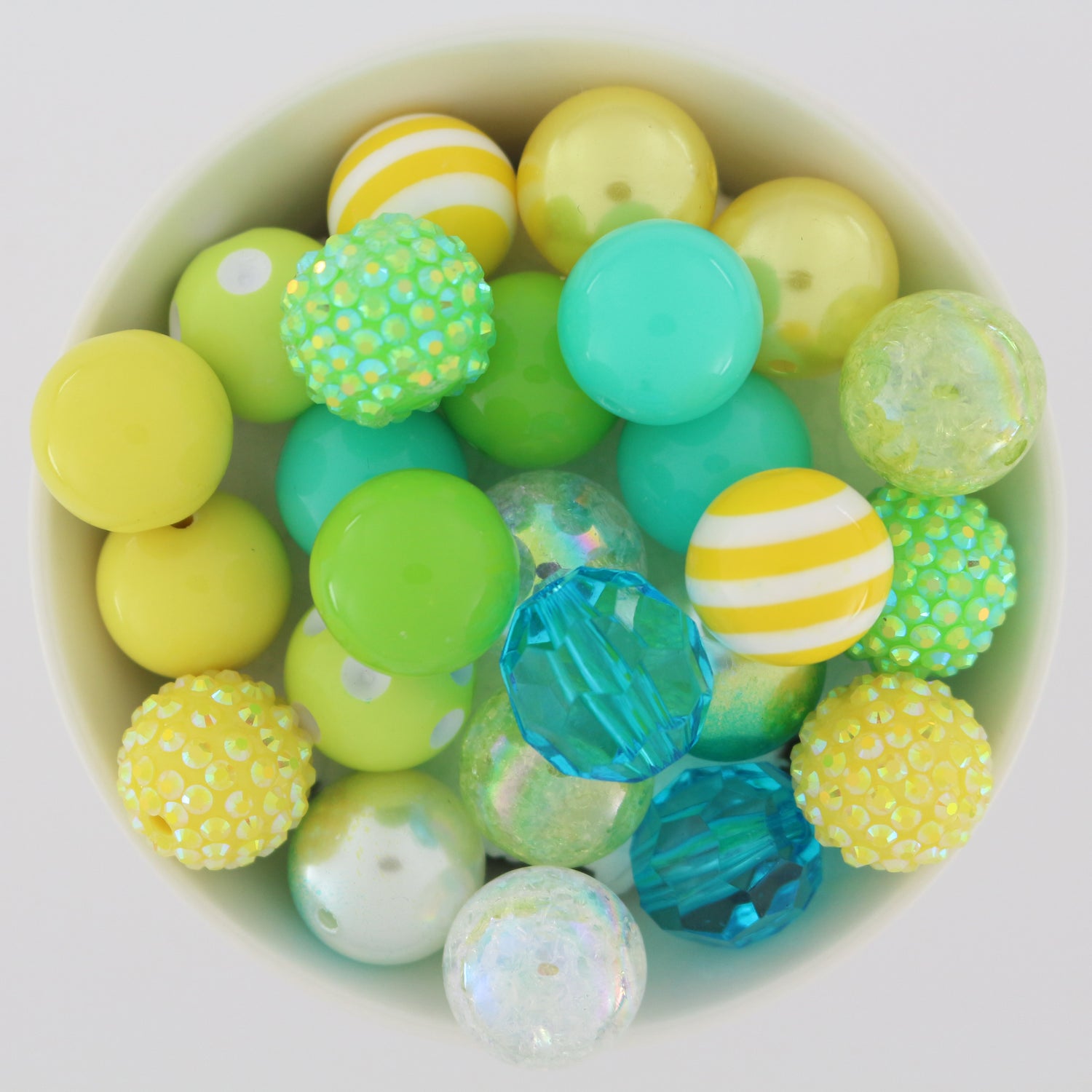 Bubblegum Beads 20mm Acrylic Yellow, Green & Blue