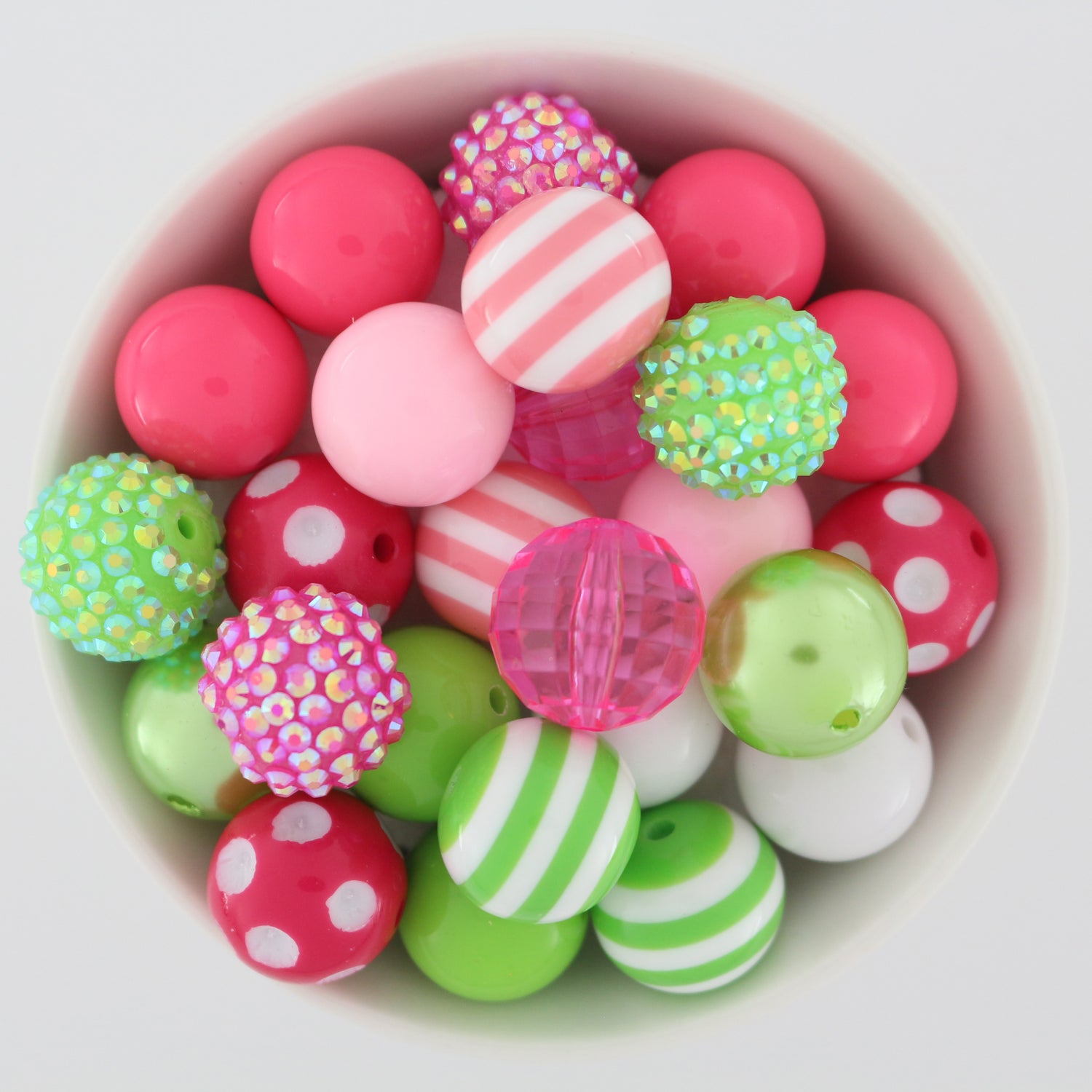 Bubblegum Beads 20mm Acrylic Green, Pink & White