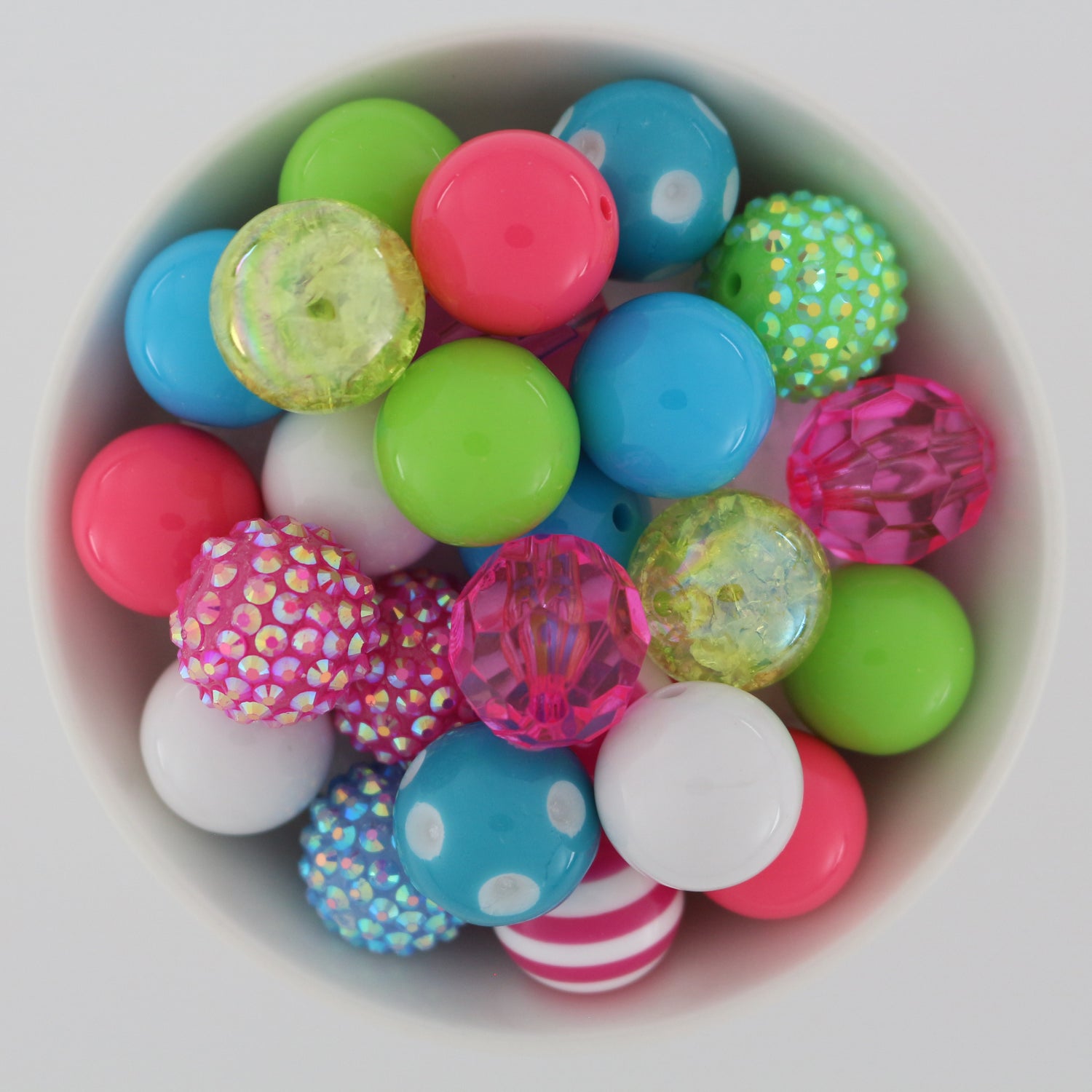 Bubblegum Beads 20mm Acrylic Green, Pink, White & Blue