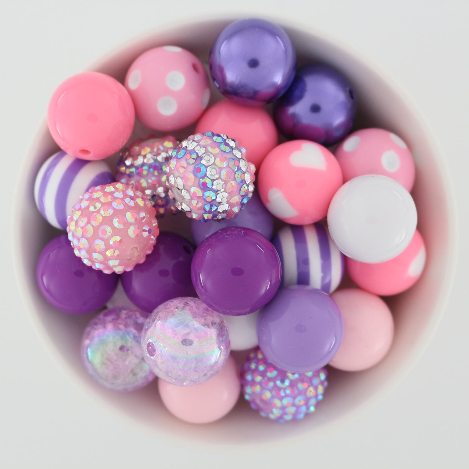 Bubblegum Beads 20mm Acrylic Purple, Pink & White