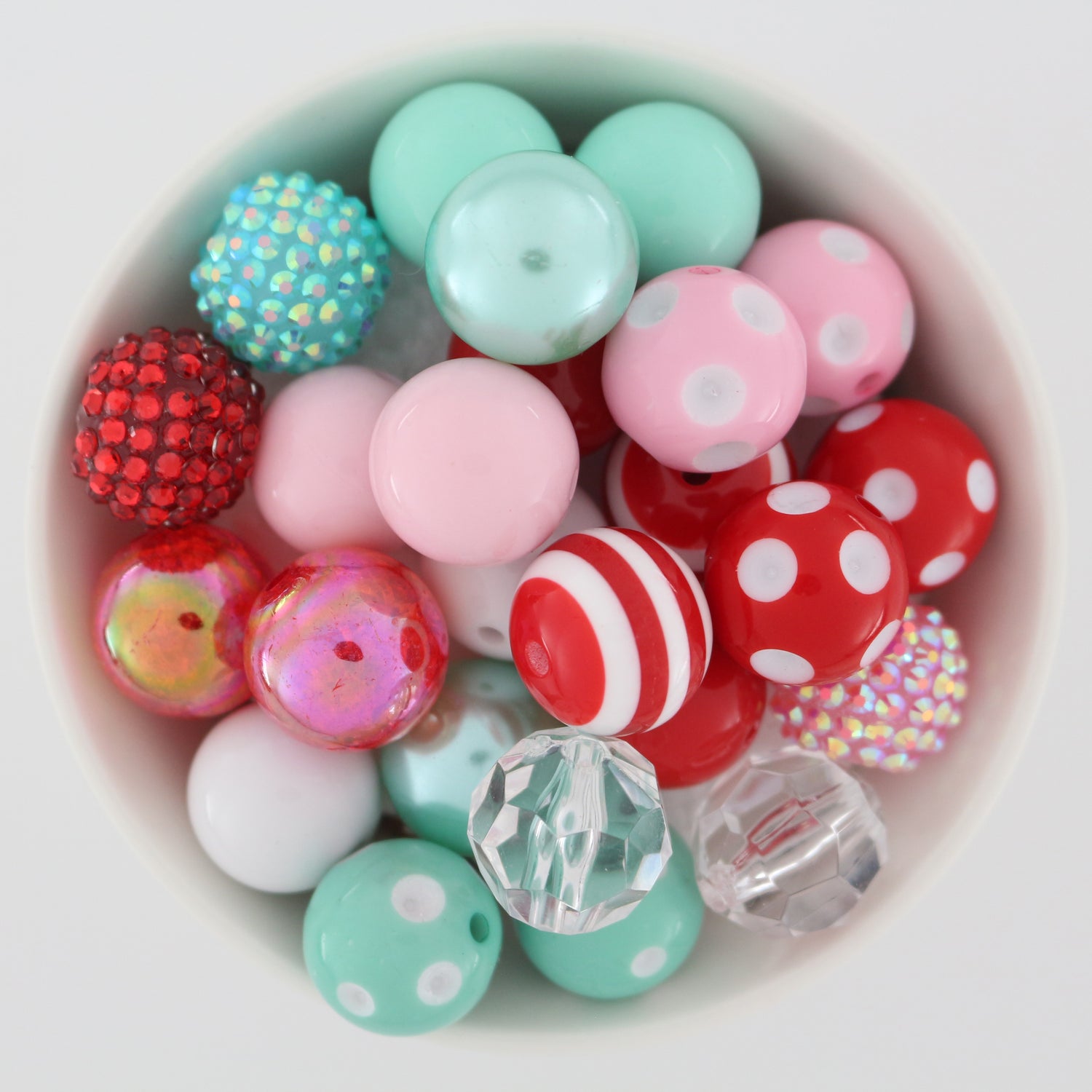 Bubblegum Beads 20mm Acrylic Pink, Red, White & Light Blue