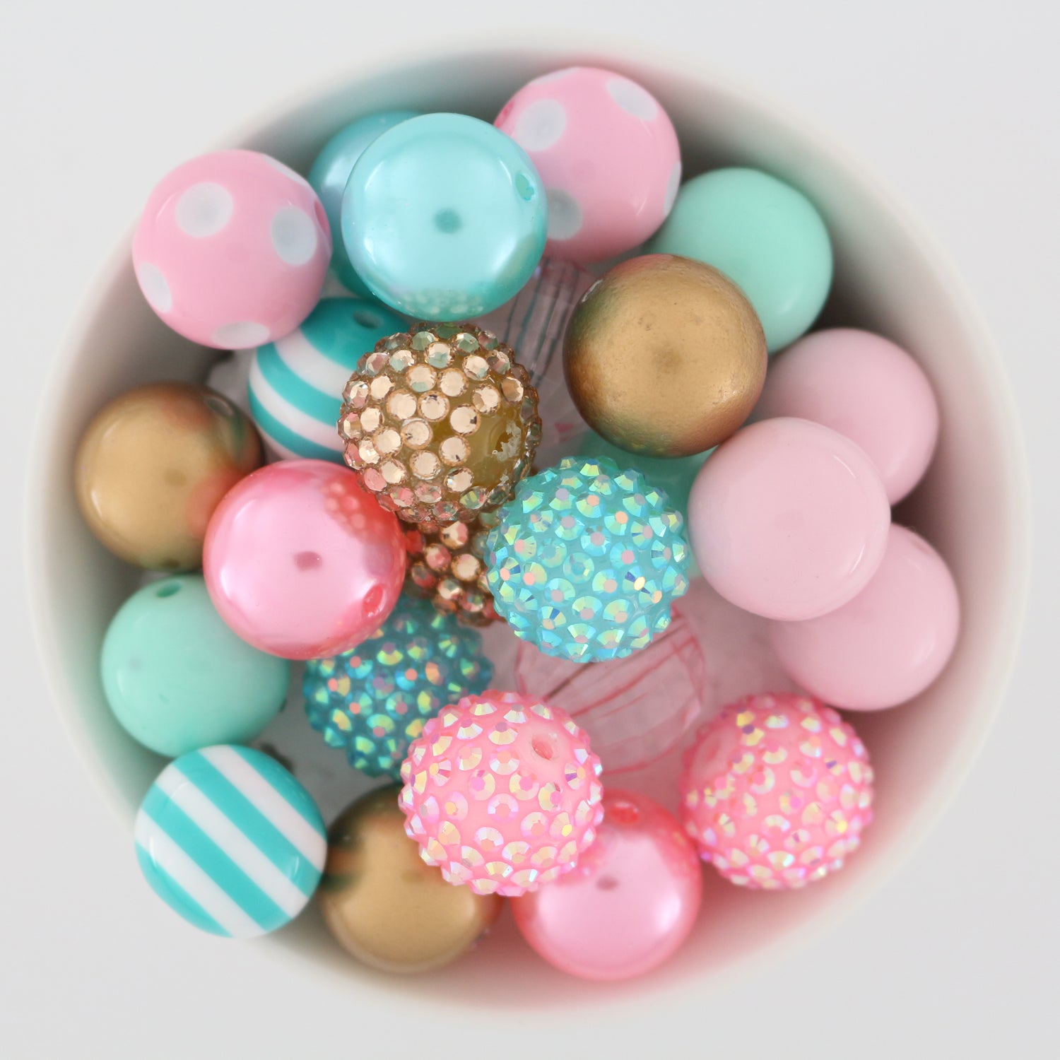 Bubblegum Beads 20mm Acrylic Blue, Pink & Gold