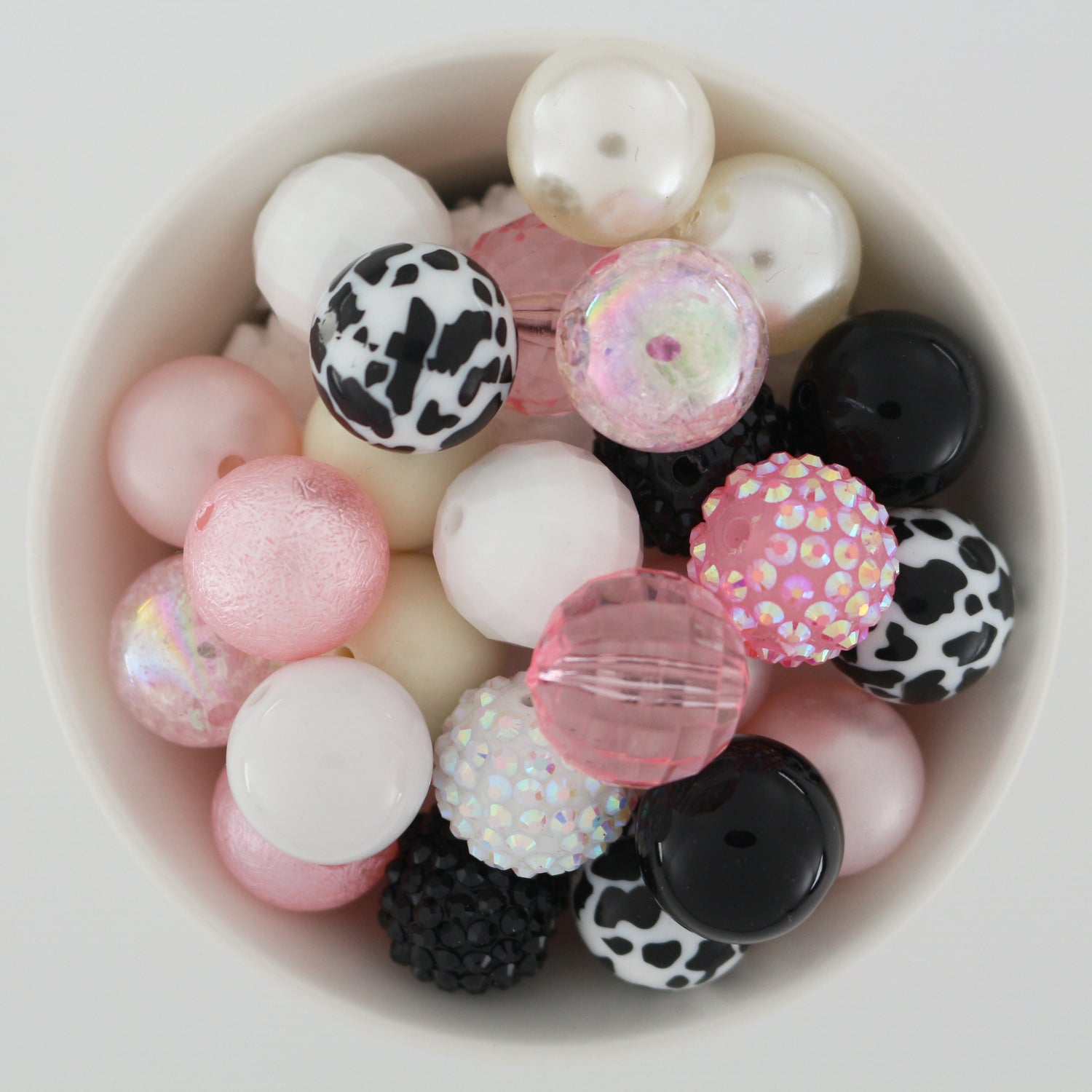 Bubblegum Beads 20mm Acrylic Black, Light Pink & White