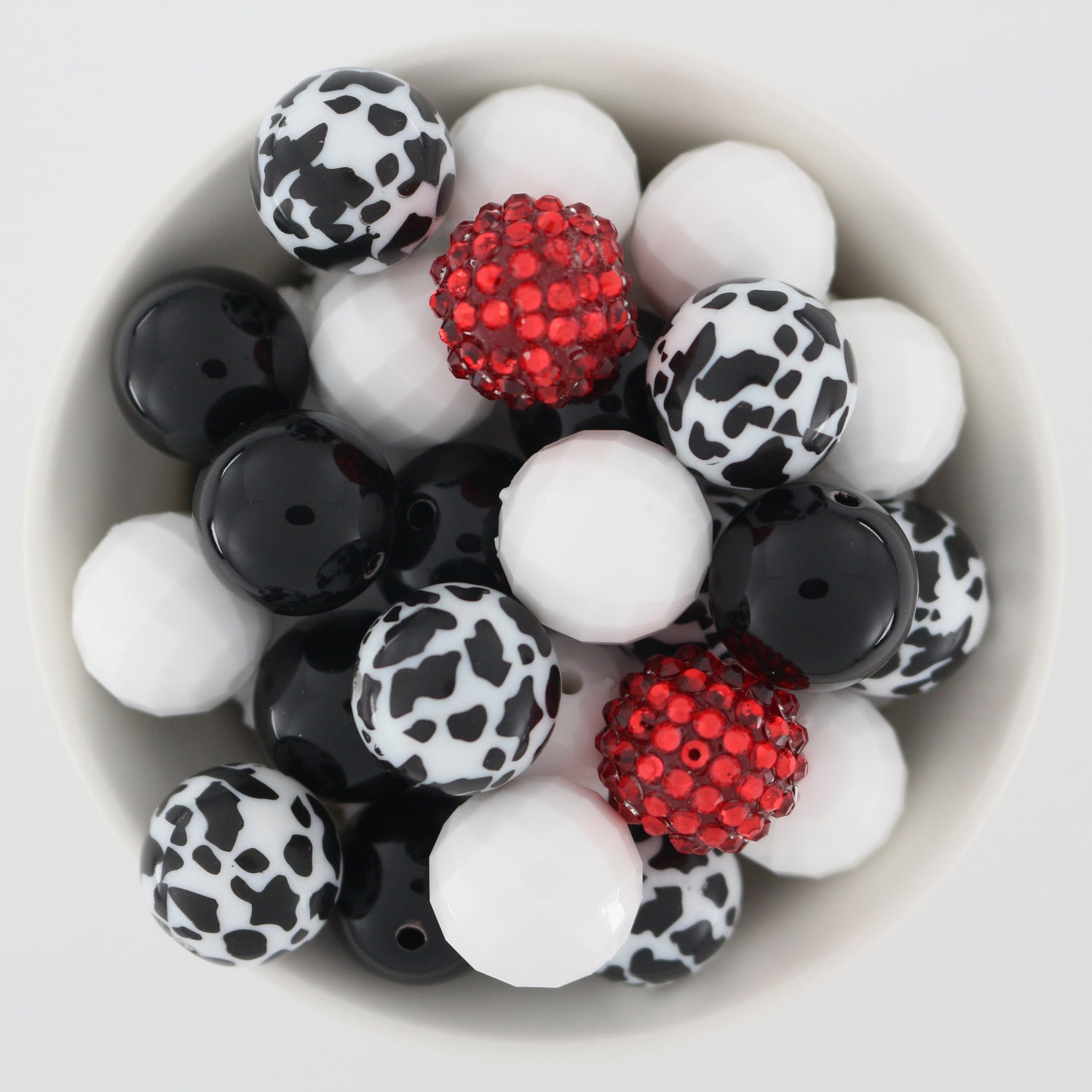 Bubblegum Beads 20mm Acrylic Red, White & Black - Dalmations!