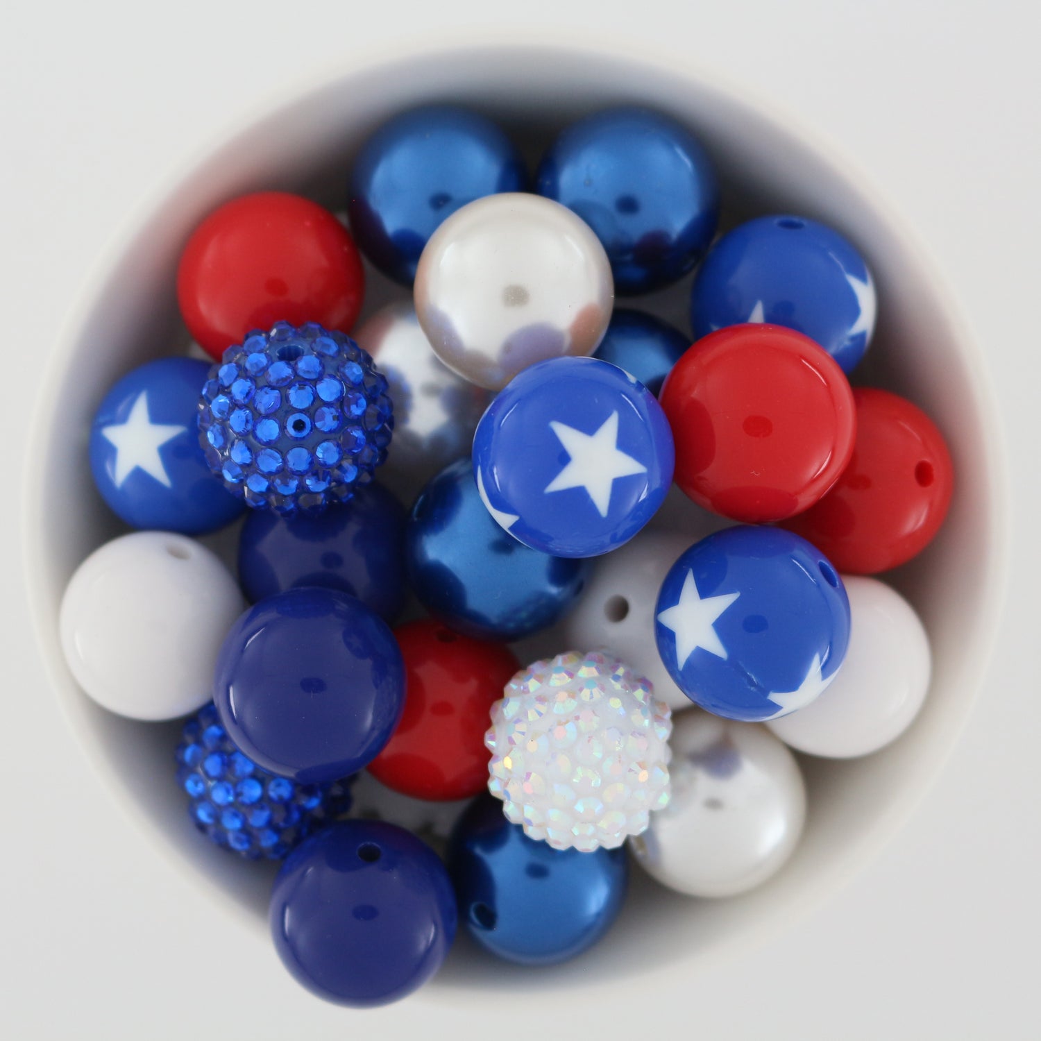 Bubblegum Beads 20mm Acrylic Red, White & Blue - God Bless America!
