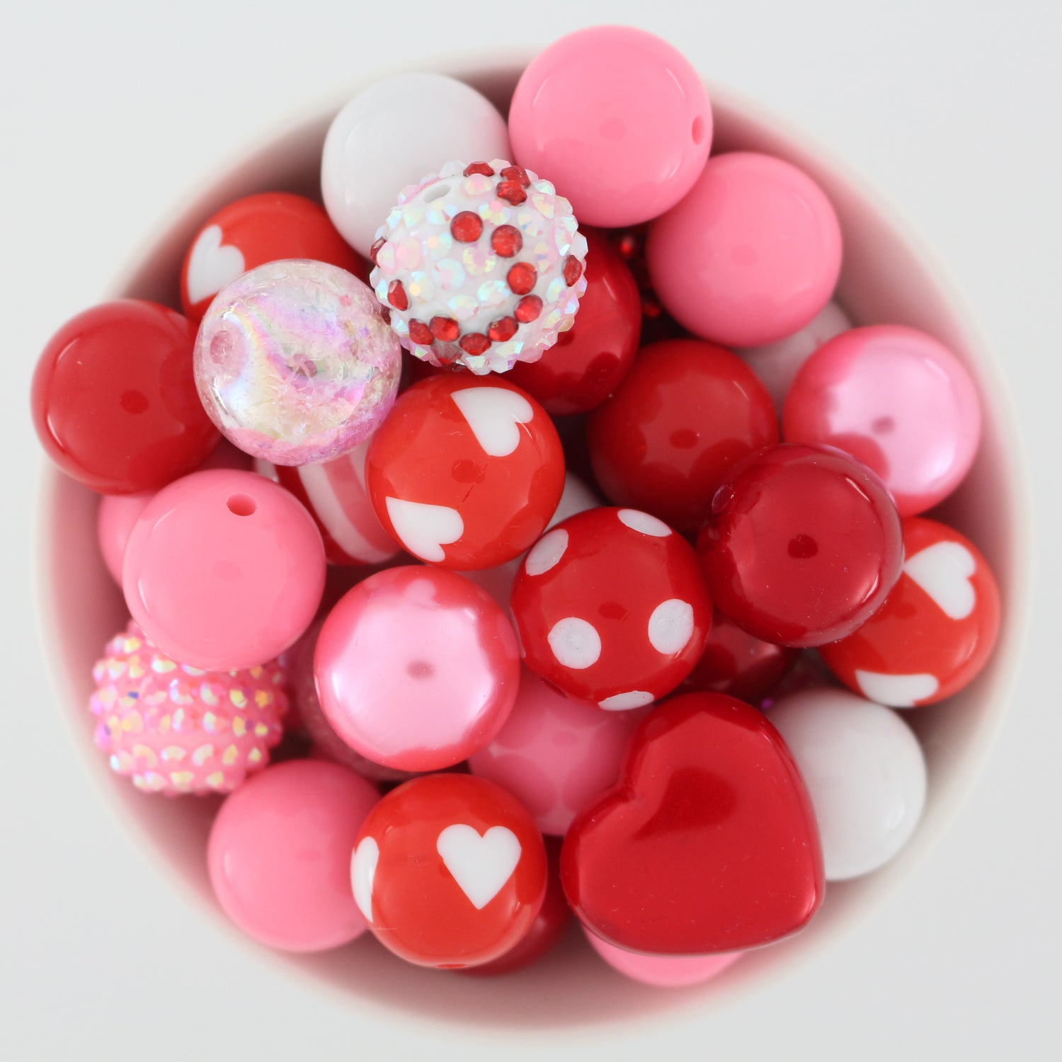 Bubblegum Beads 20mm Acrylic Pink & Red with Hearts