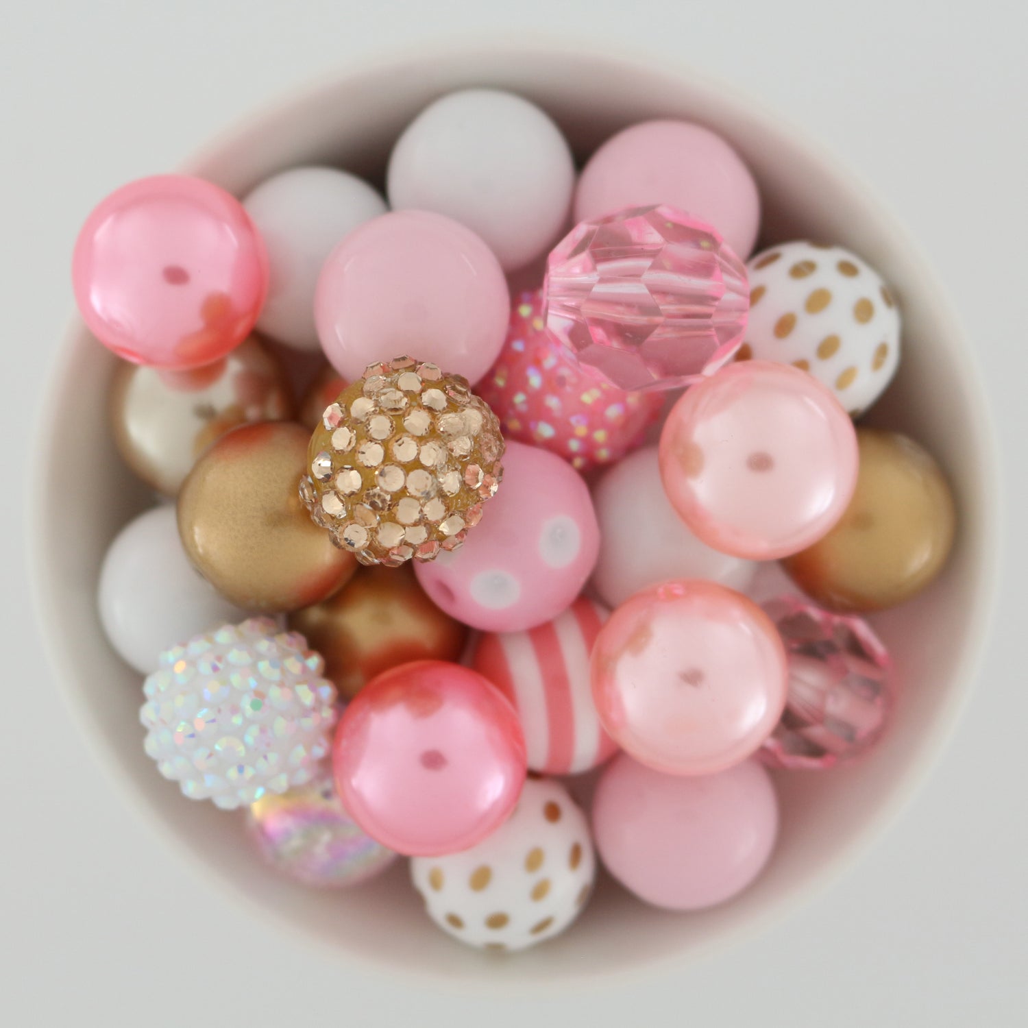 Bubblegum Beads 20mm Acrylic Pink, White & Gold