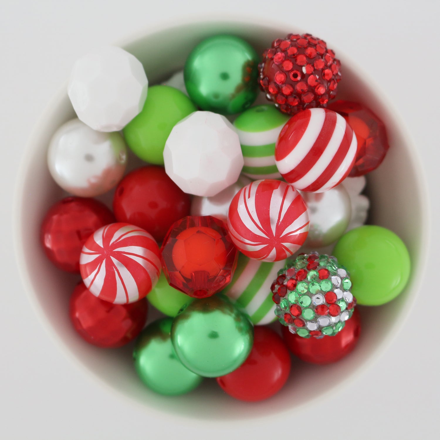Bubblegum Beads 20mm Acrylic Red, Green & White - Christmas!