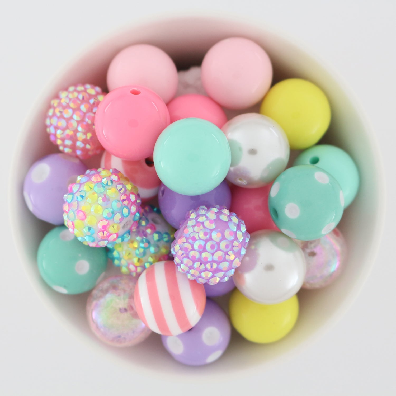 Bubblegum Beads 20mm Acrylic Yellow, Teal, Pink, Lavender & White