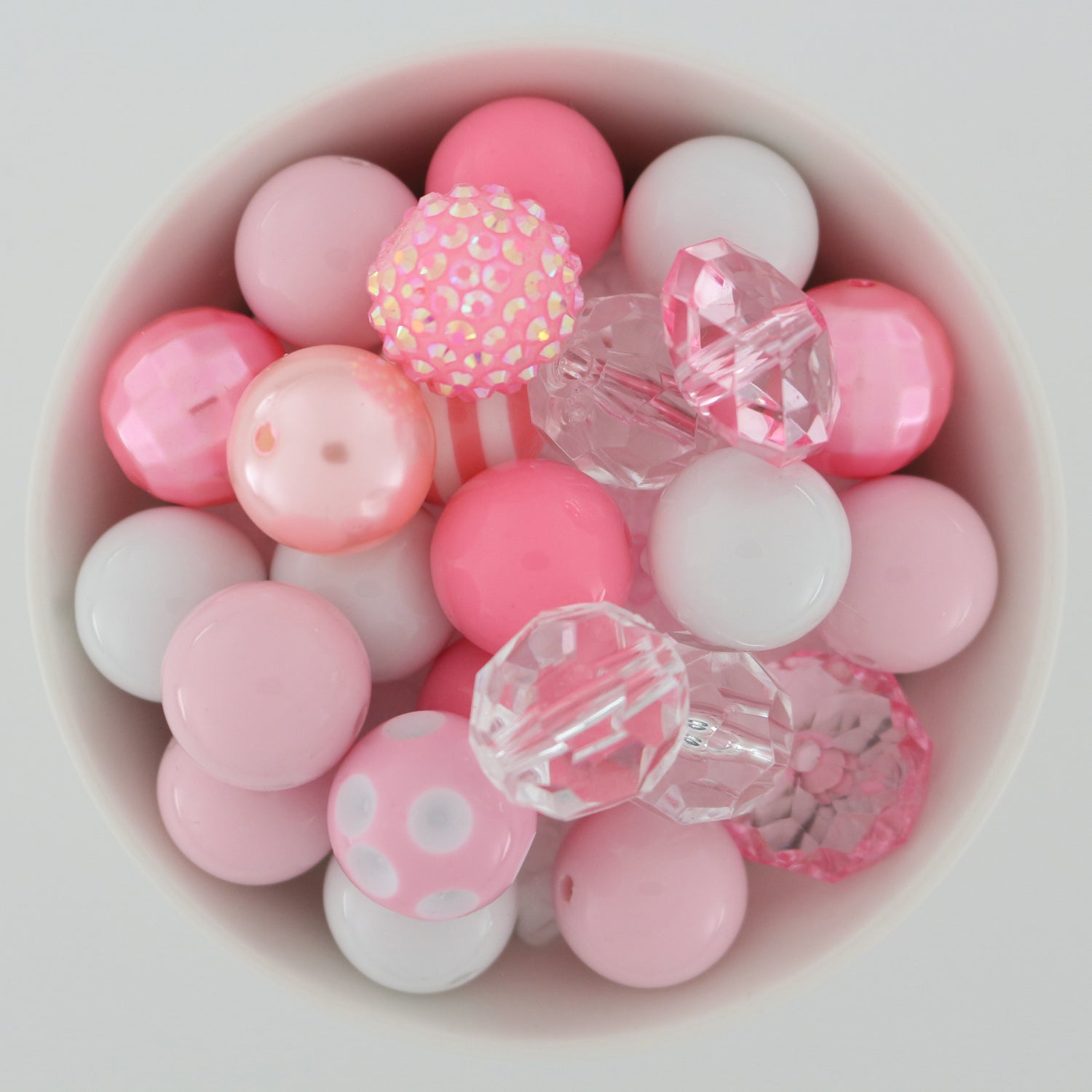 Bubblegum Beads 20mm Acrylic Pink & White