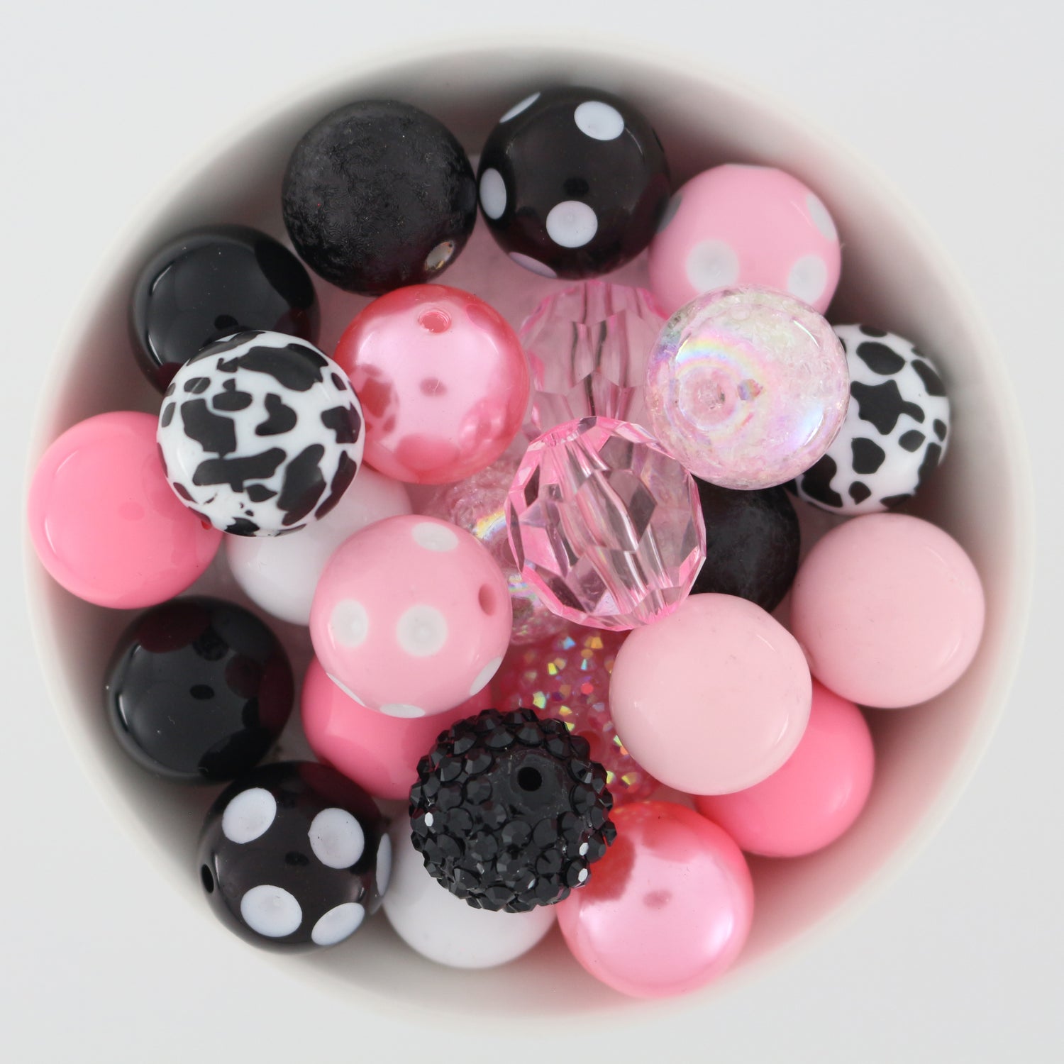 Bubblegum Beads 20mm Acrylic Black, Pink & White