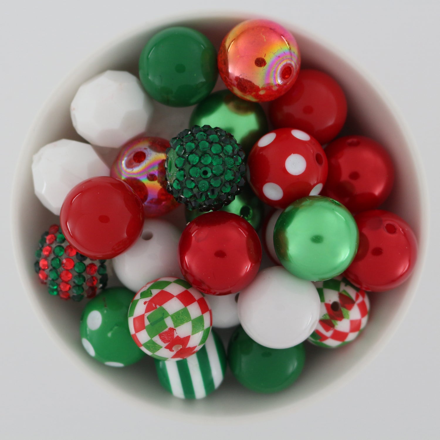 Bubblegum Beads 20mm Acrylic Green & Red with Plaid Christmas