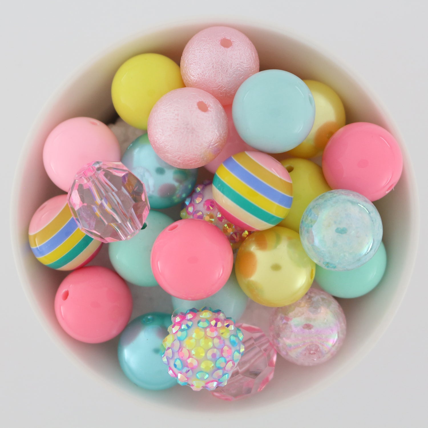 Bubblegum Beads 20mm Acrylic Pastel Yellow, Pink & Blue