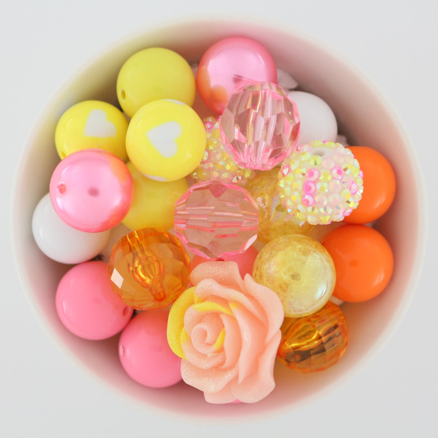 Bubblegum Beads 20mm Acrylic Peach, Pink, Yellow & White
