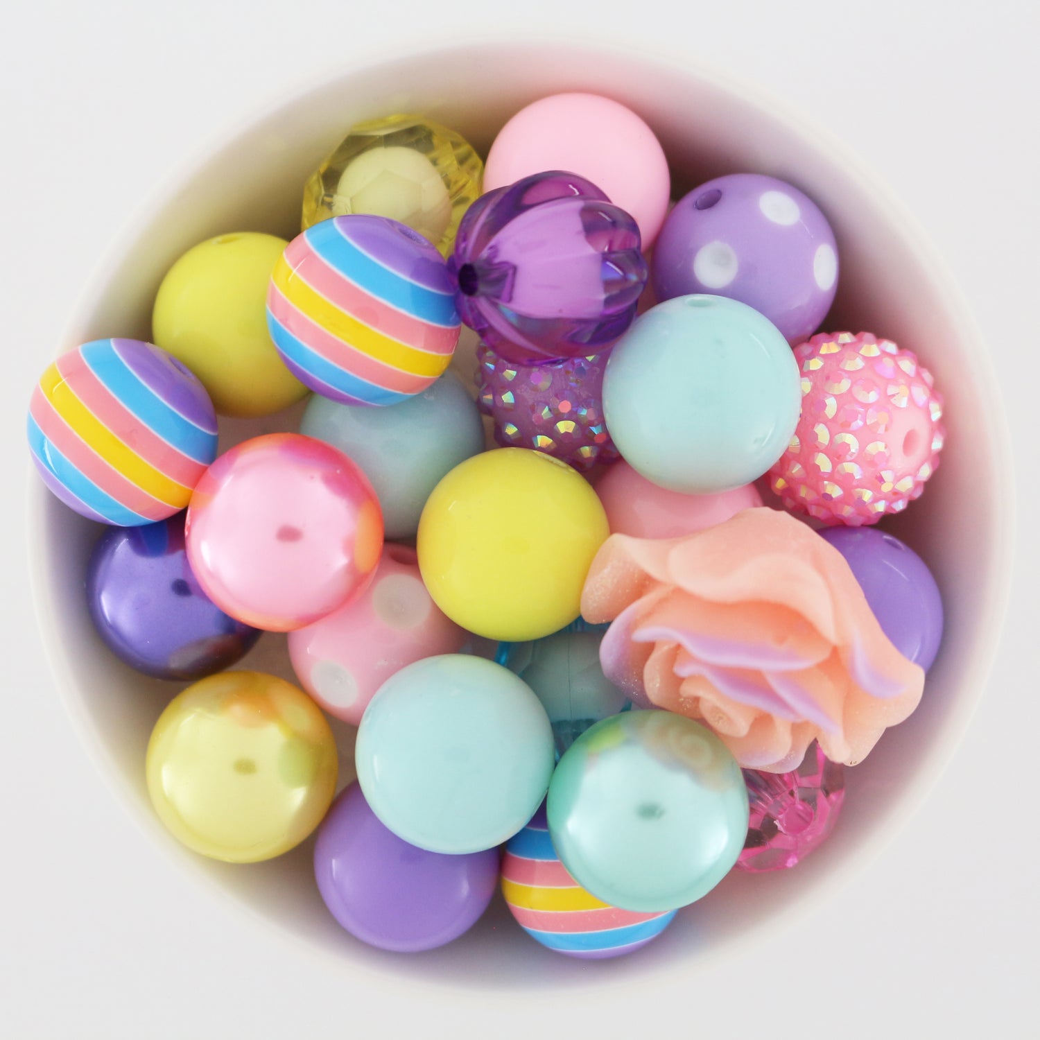 Bubblegum Beads 20mm Acrylic Blue, Pink & Lavender with Flowers