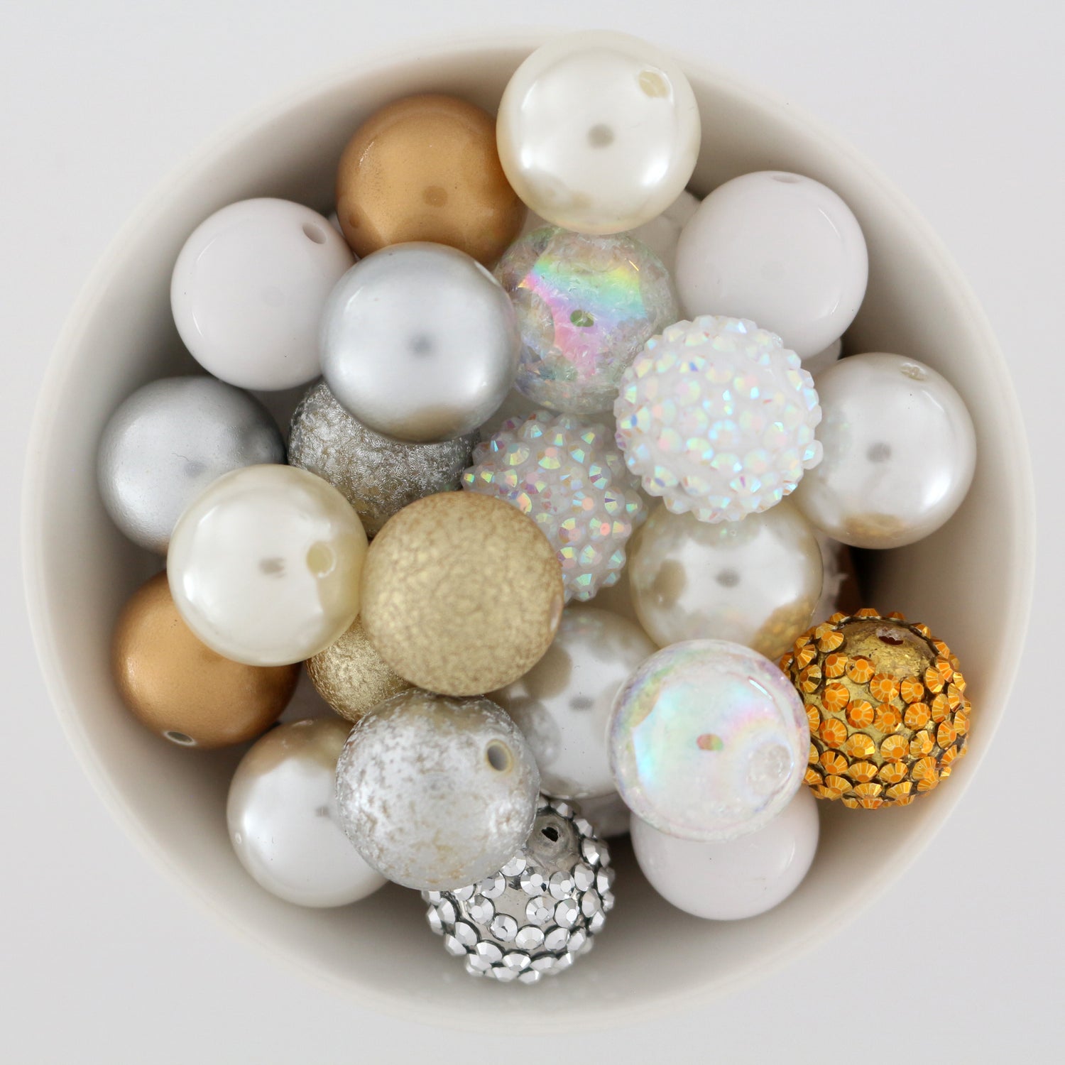 Bubblegum Beads 20mm Acrylic Gold, Silver & White
