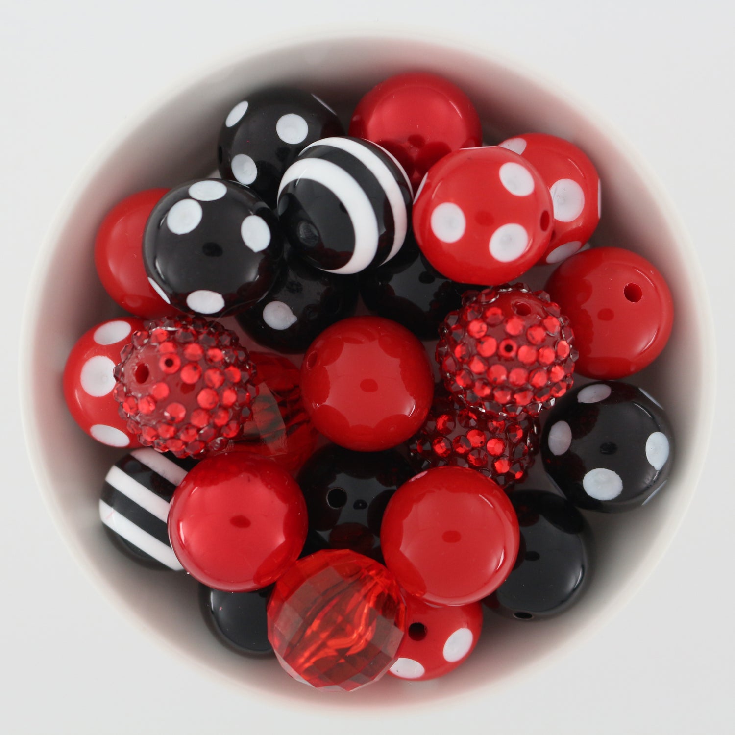 Bubblegum Beads 20mm Acrylic Red & Black with Spots