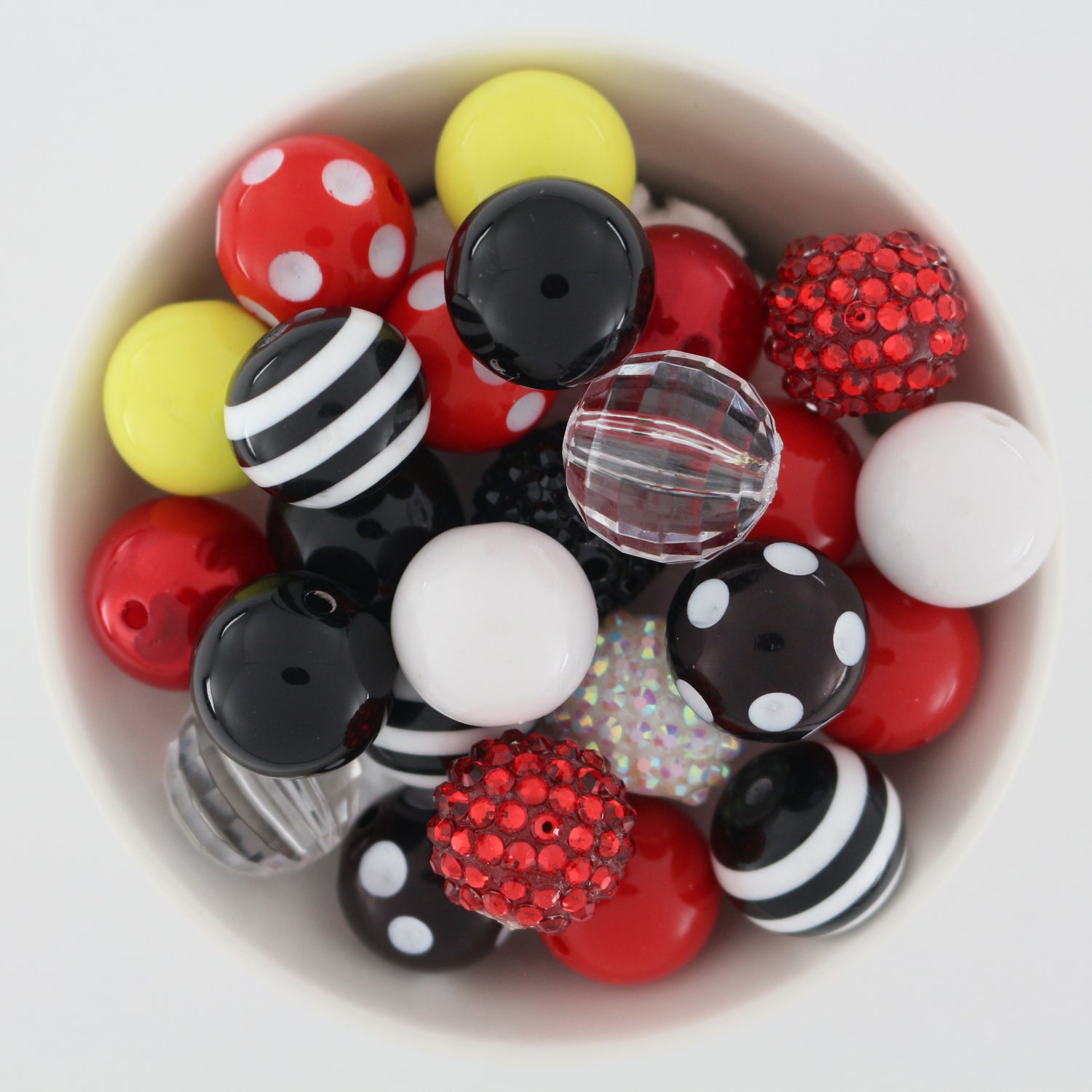 Bubblegum Beads 20mm Acrylic Red, Yellow, White & Black