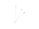 Three silver ball headpins on a white background