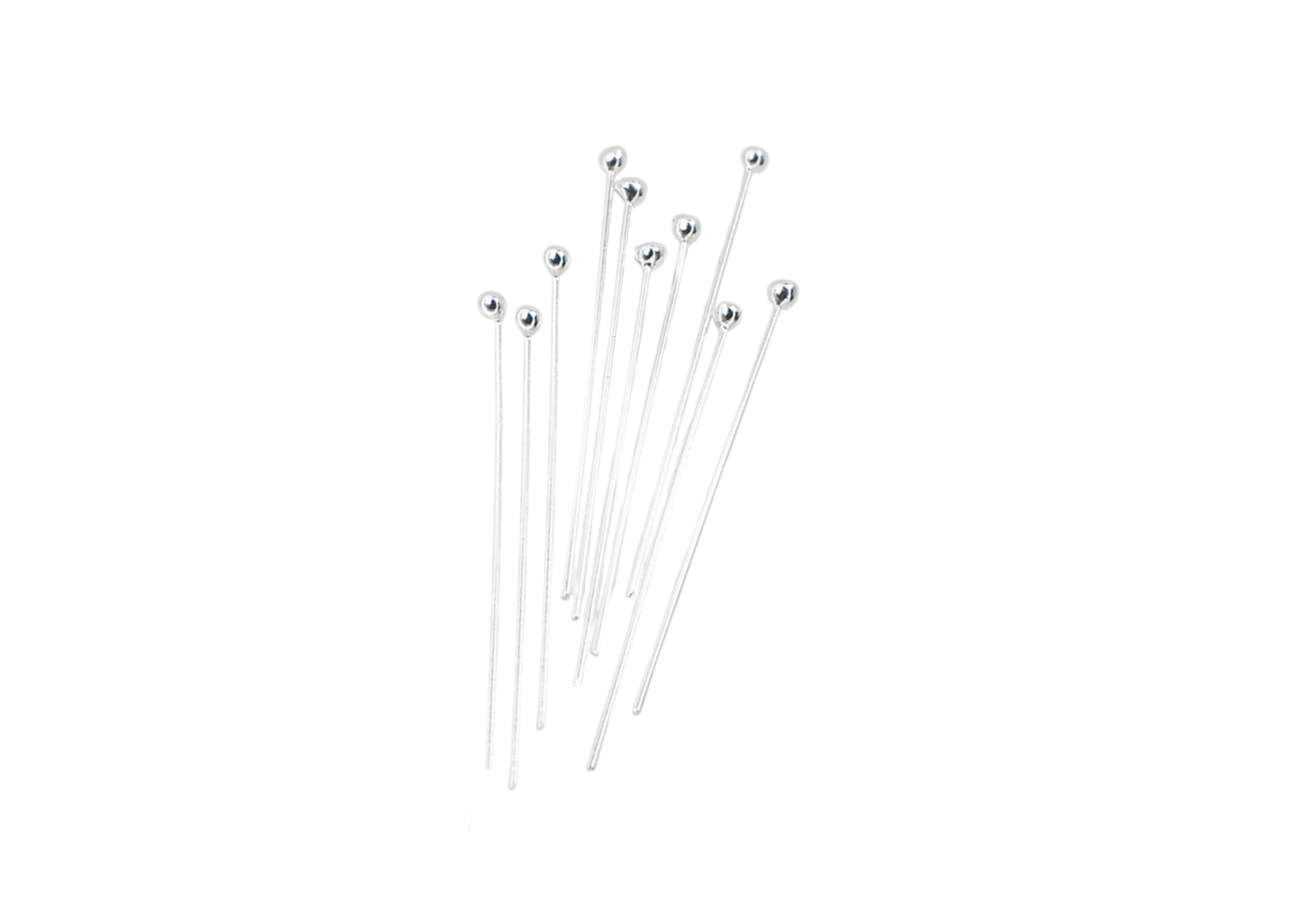 Ball Head Pin, 925 Sterling Silver - 24ga 1-inch 10 Pcs