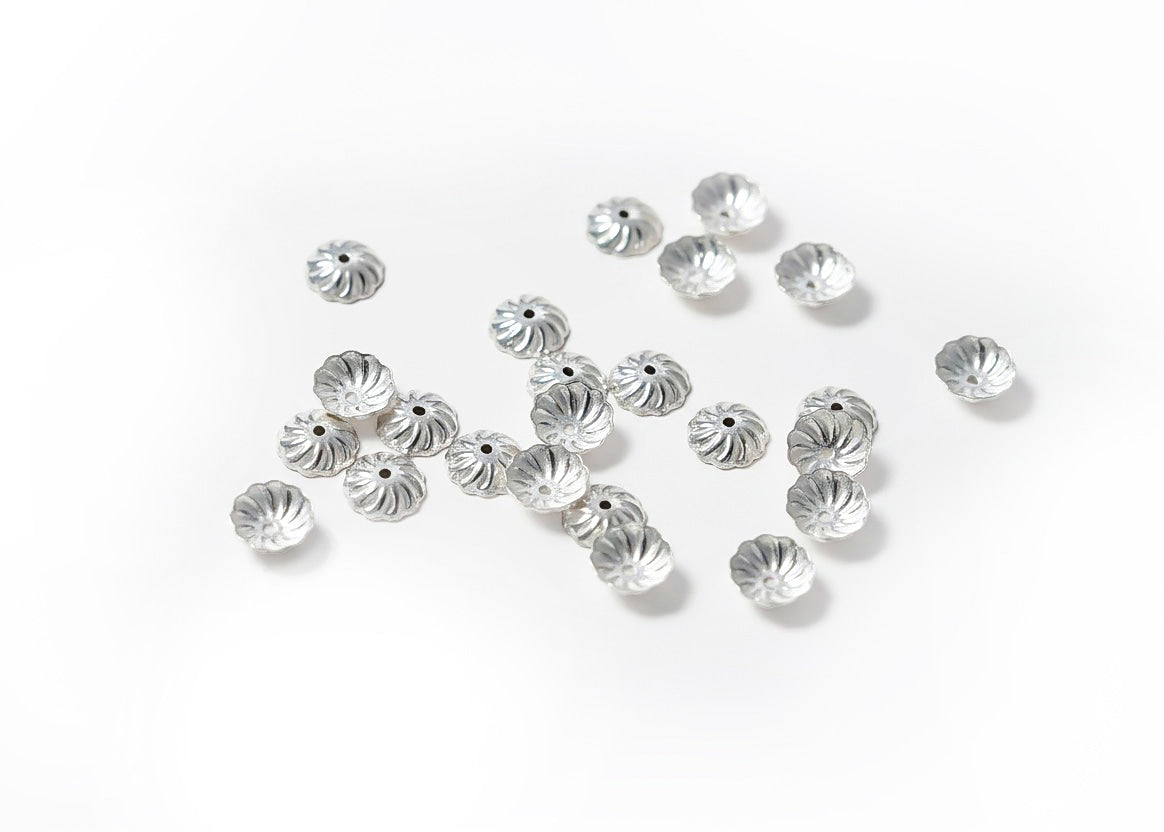 Scalloped Solid Bead Caps - 925 Sterling Silver - 25 Pcs