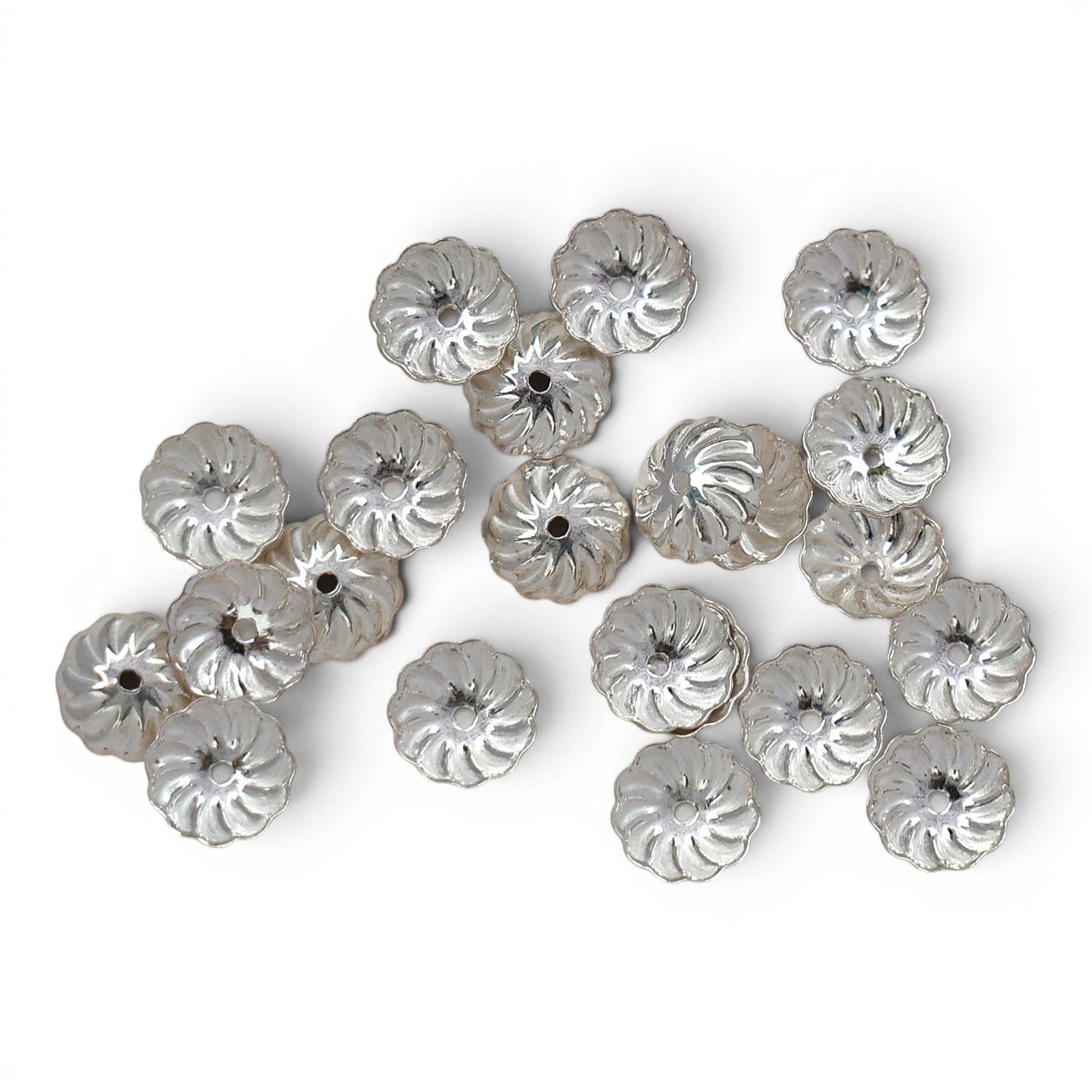 Scalloped Solid Bead Caps - 925 Sterling Silver - 25 Pcs