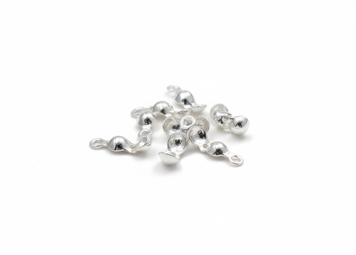 Clamshell Bead Tips - 925 Sterling Silver - 10 Pcs
