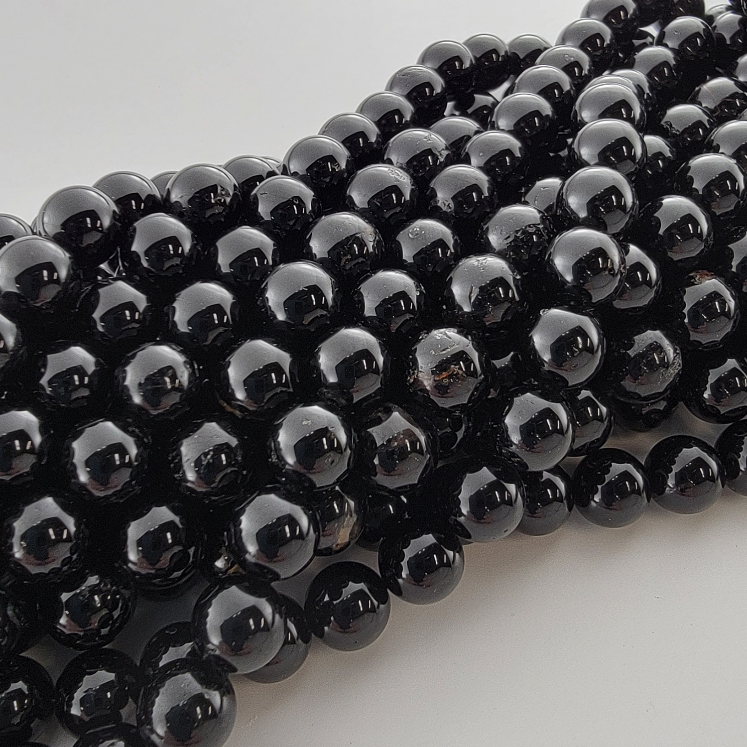 Black Tourmaline Natural Smooth Round Beads