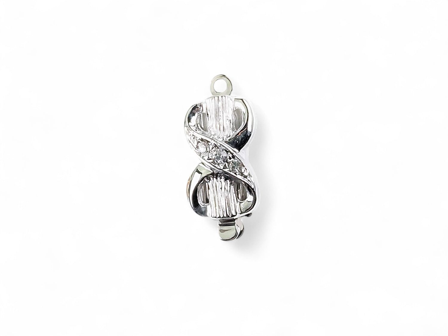 Box Tab Push-Pull Bow Clasp with Crystal - Silver Plated