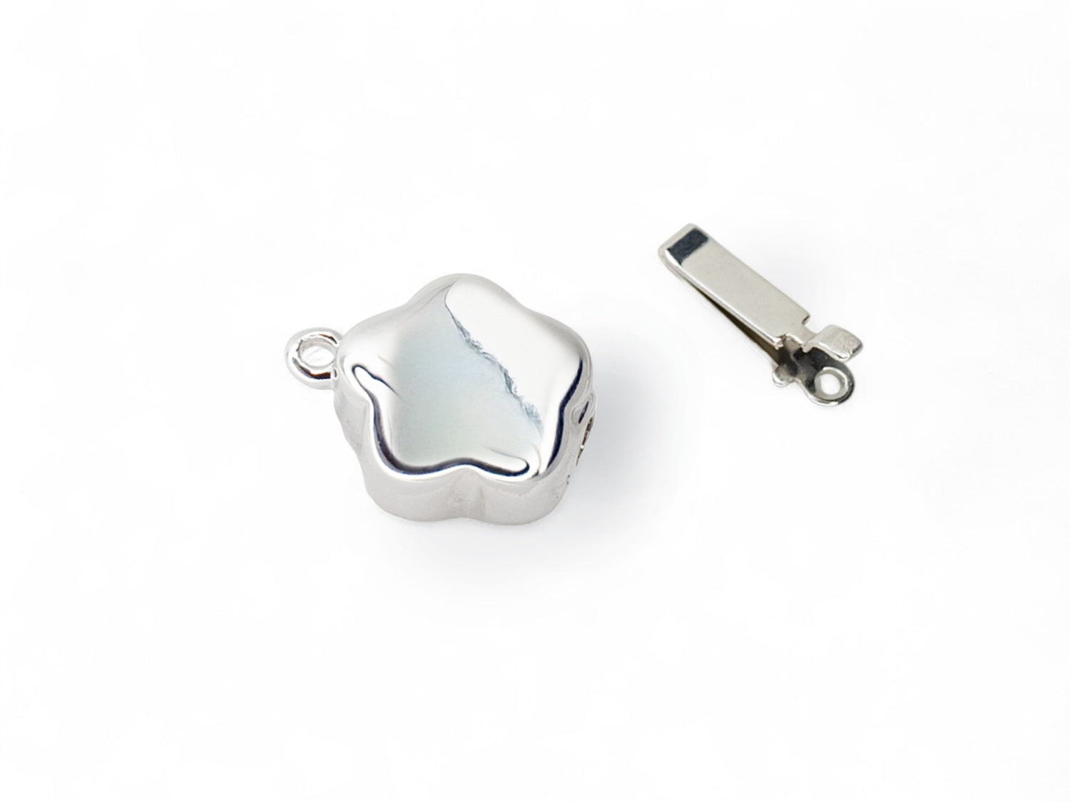 Box Tab Push-Pull Rounded Star Clasp - Silver Plate