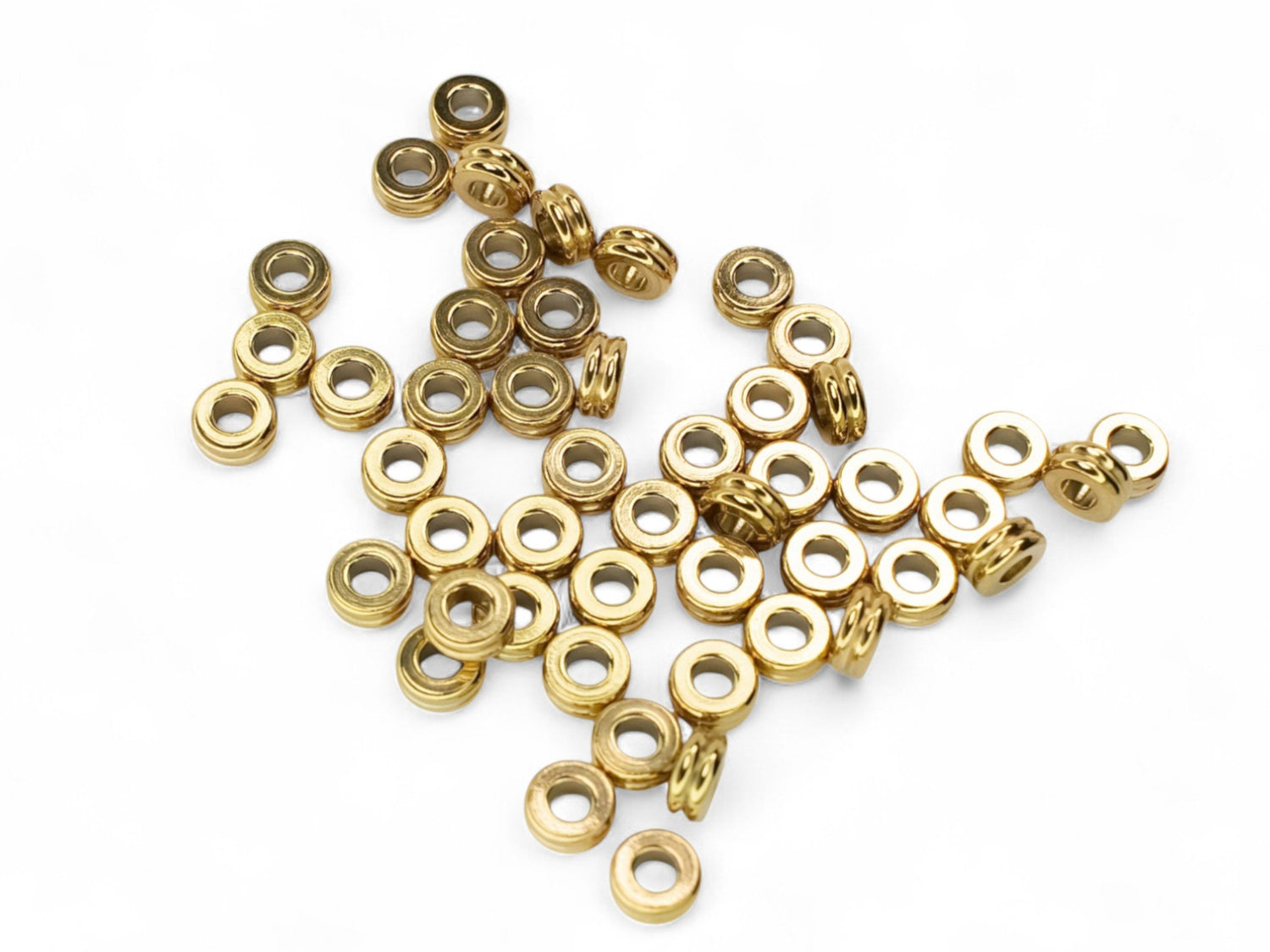 Double Layer Rondelle Spacer Beads - Gold Plated Stainless Steel - 50 Pcs