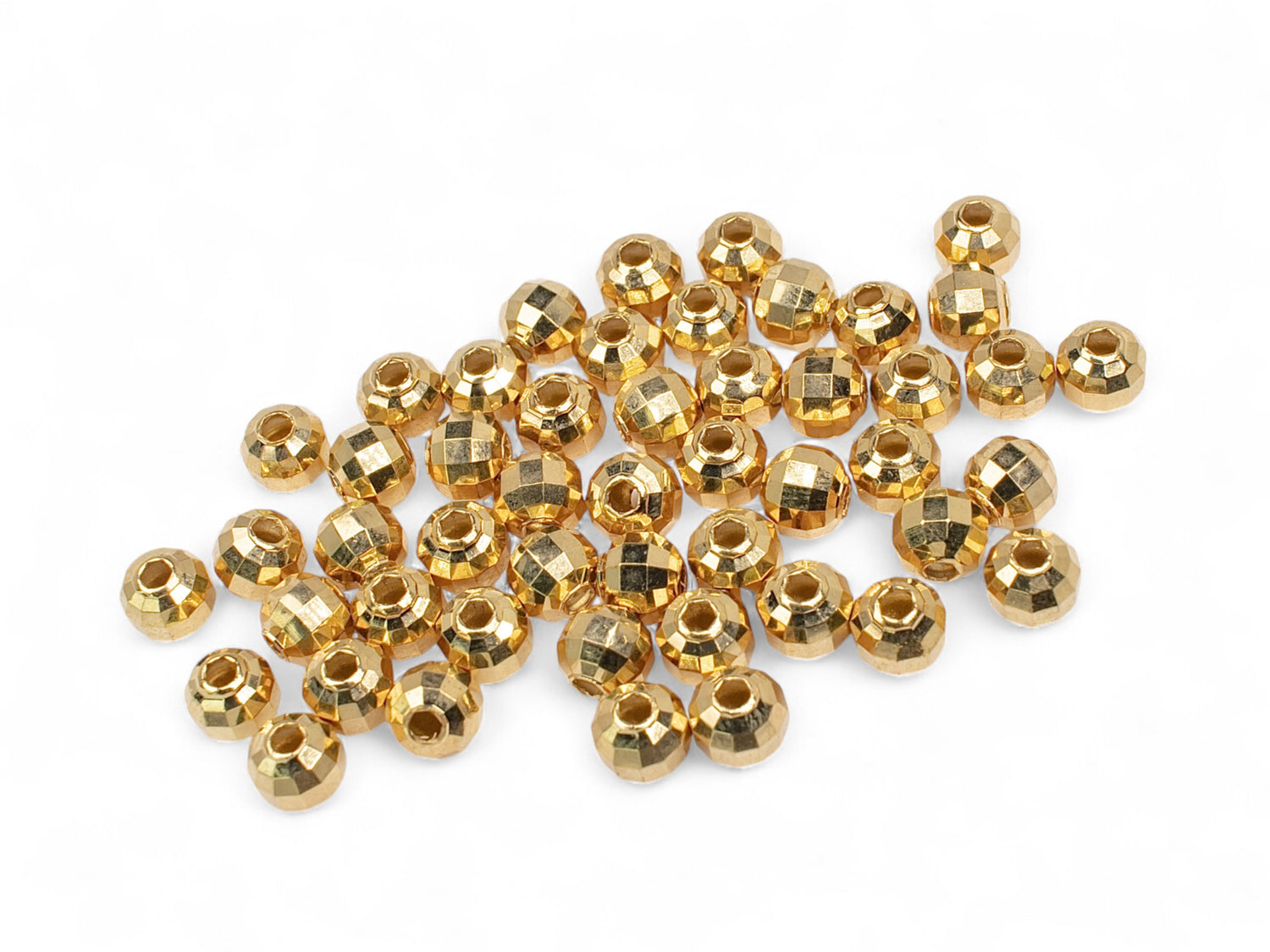 Faceted Round Beads - Gold Plated - 50 Pcs