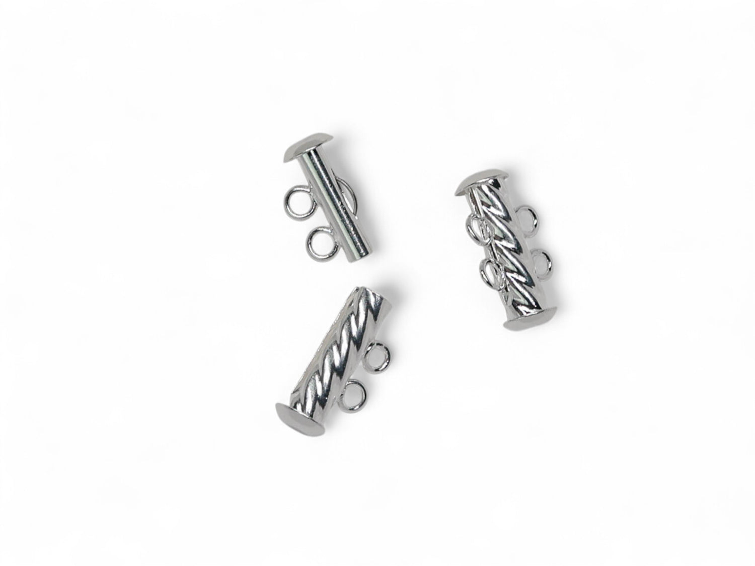 Fluted Multi-Strand Slide Lock Clasp, Silver Plated - 5 Pcs