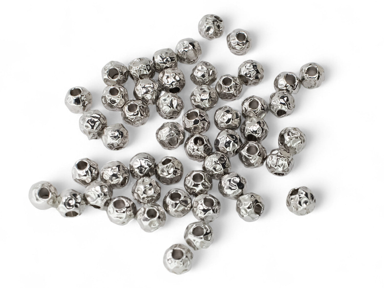 Hammered Round Beads - Stainless Steel