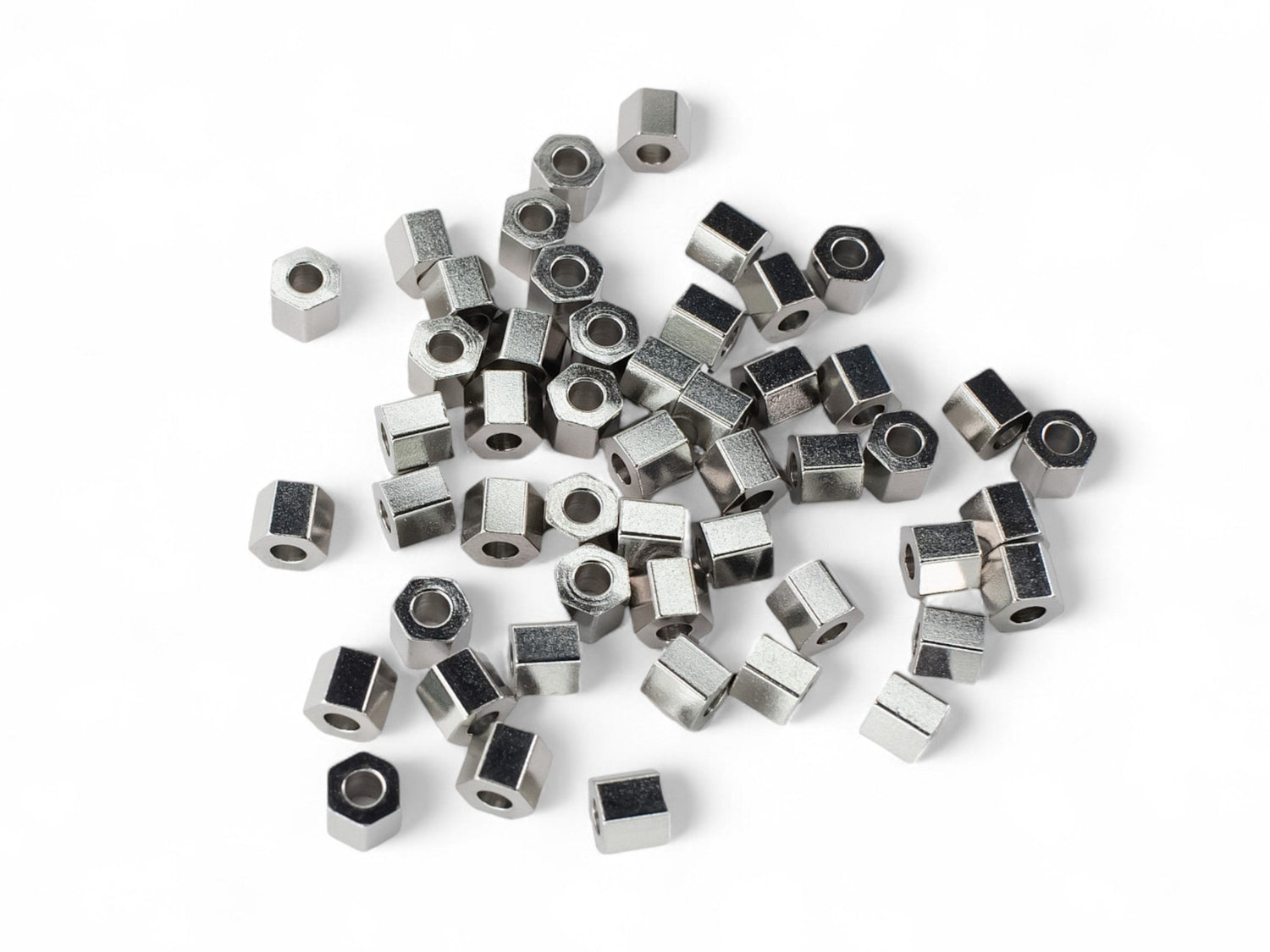 Hexagon Spacer Beads - Stainless Steel - 4×4.5 mm - 50 Pcs