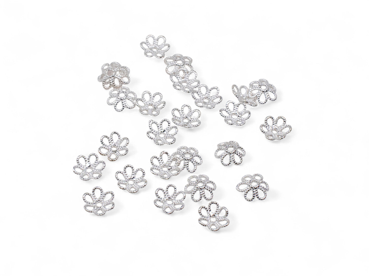 Sparkle Cutout Bead Caps - 925 Sterling Silver - 25 Pcs