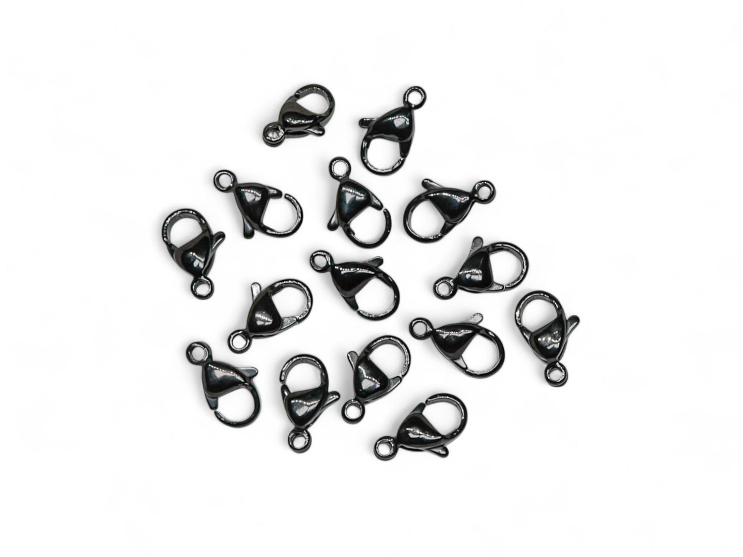 Lobster Clasps with Permanent Loop - Black Enamel Stainless Steel