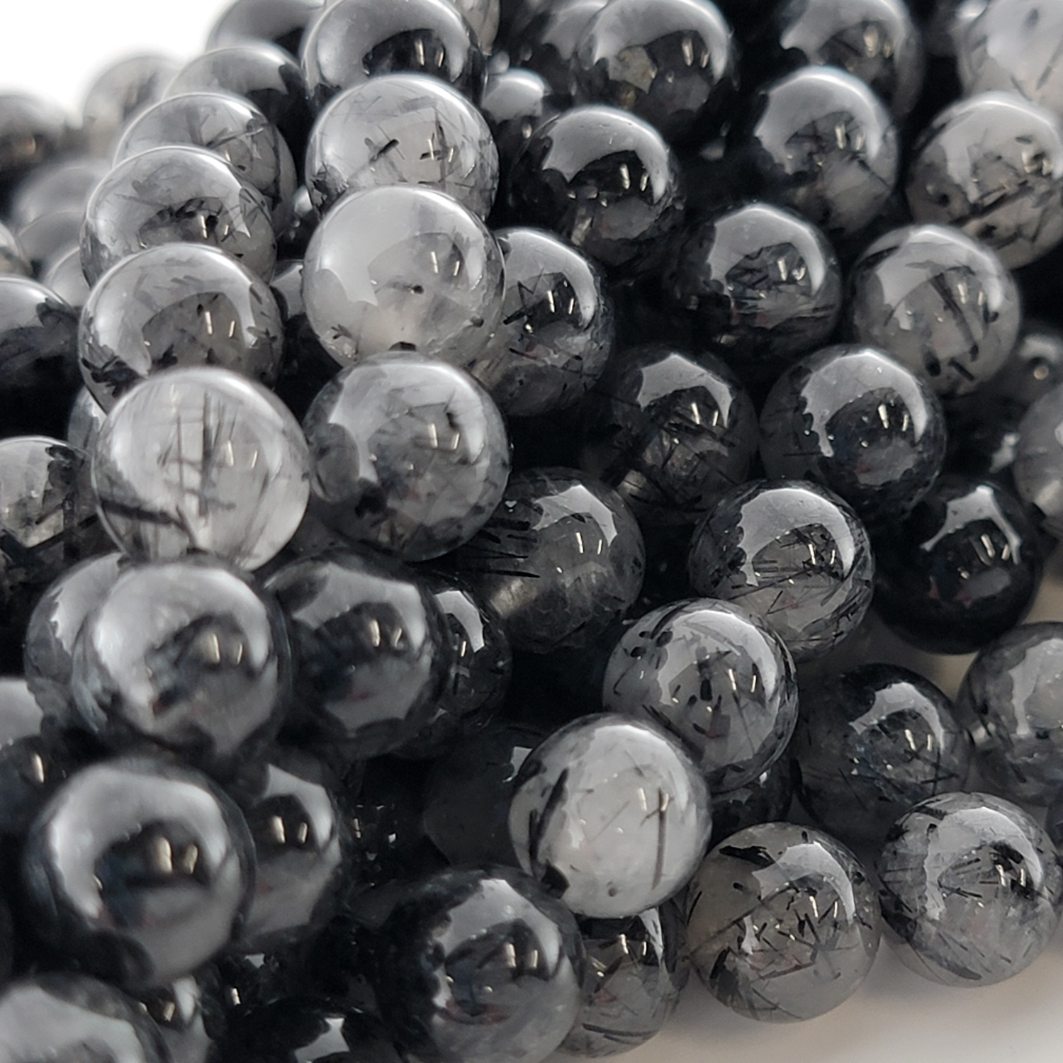 Tourmalinated Quartz Natural Smooth Round Beads