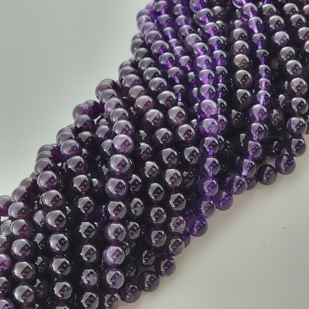 Amethyst Deep Purple Natural Smooth Round Beads