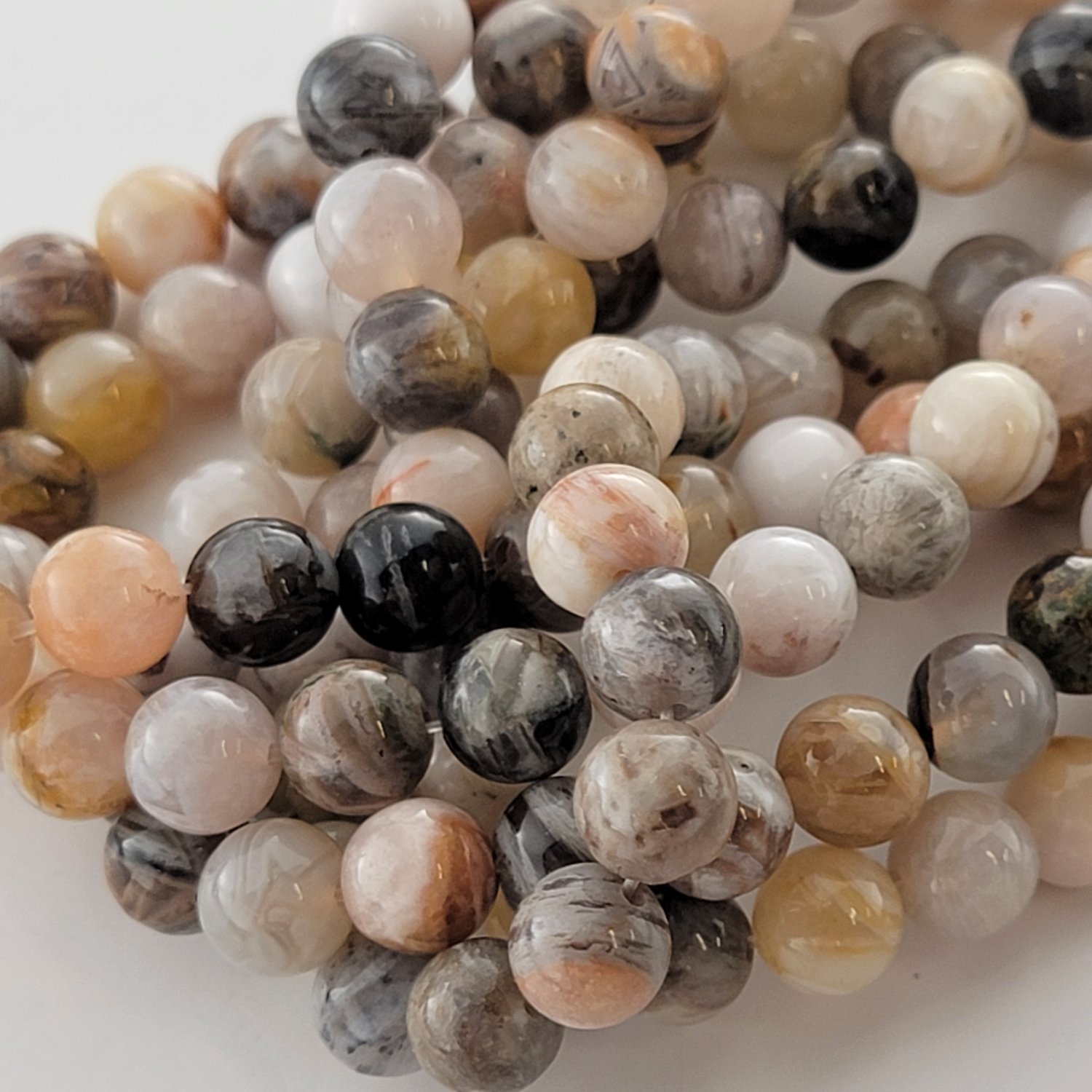 Bamboo Agate Natural Smooth Round Beads