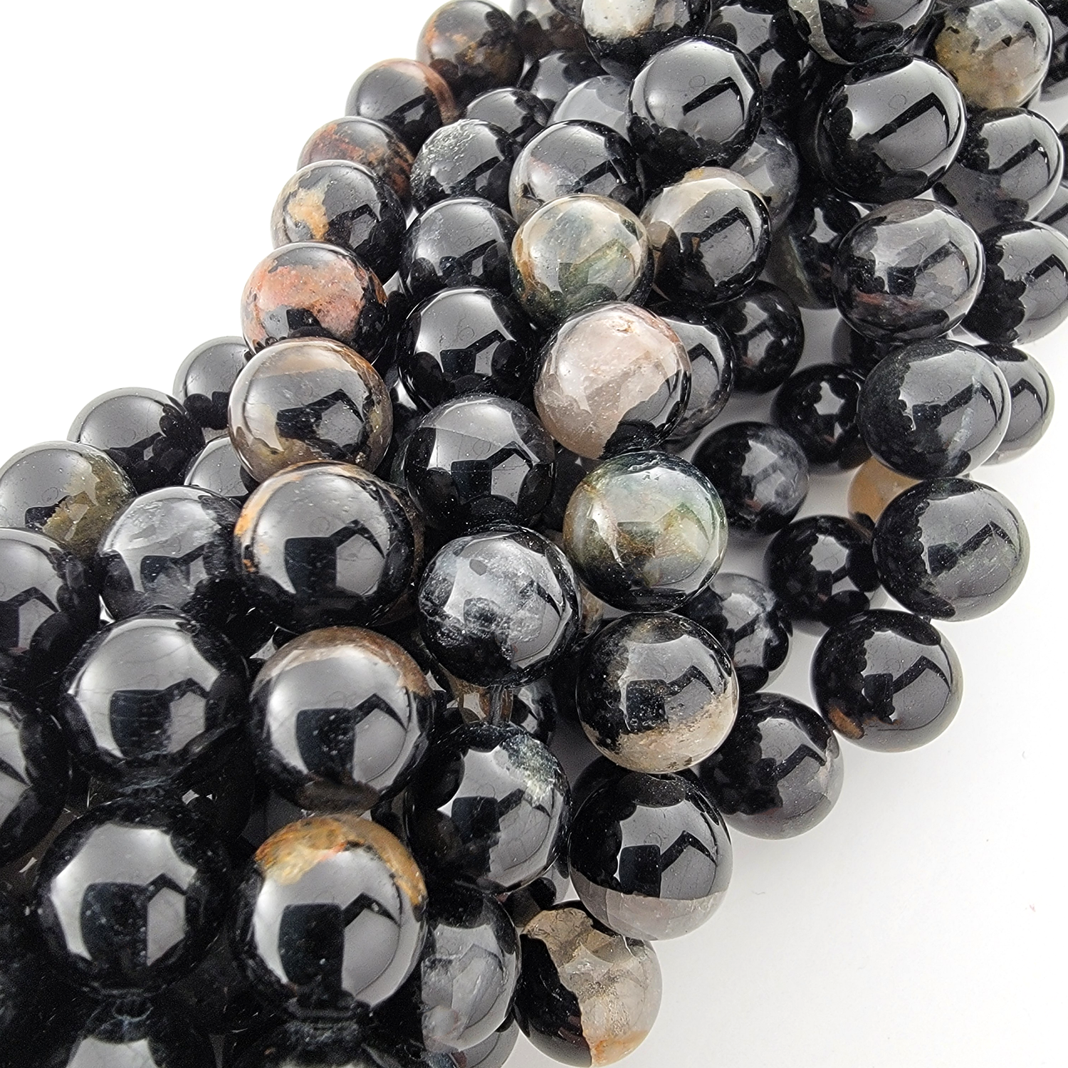 Black Tourmaline B Quality Natural Smooth Round Beads
