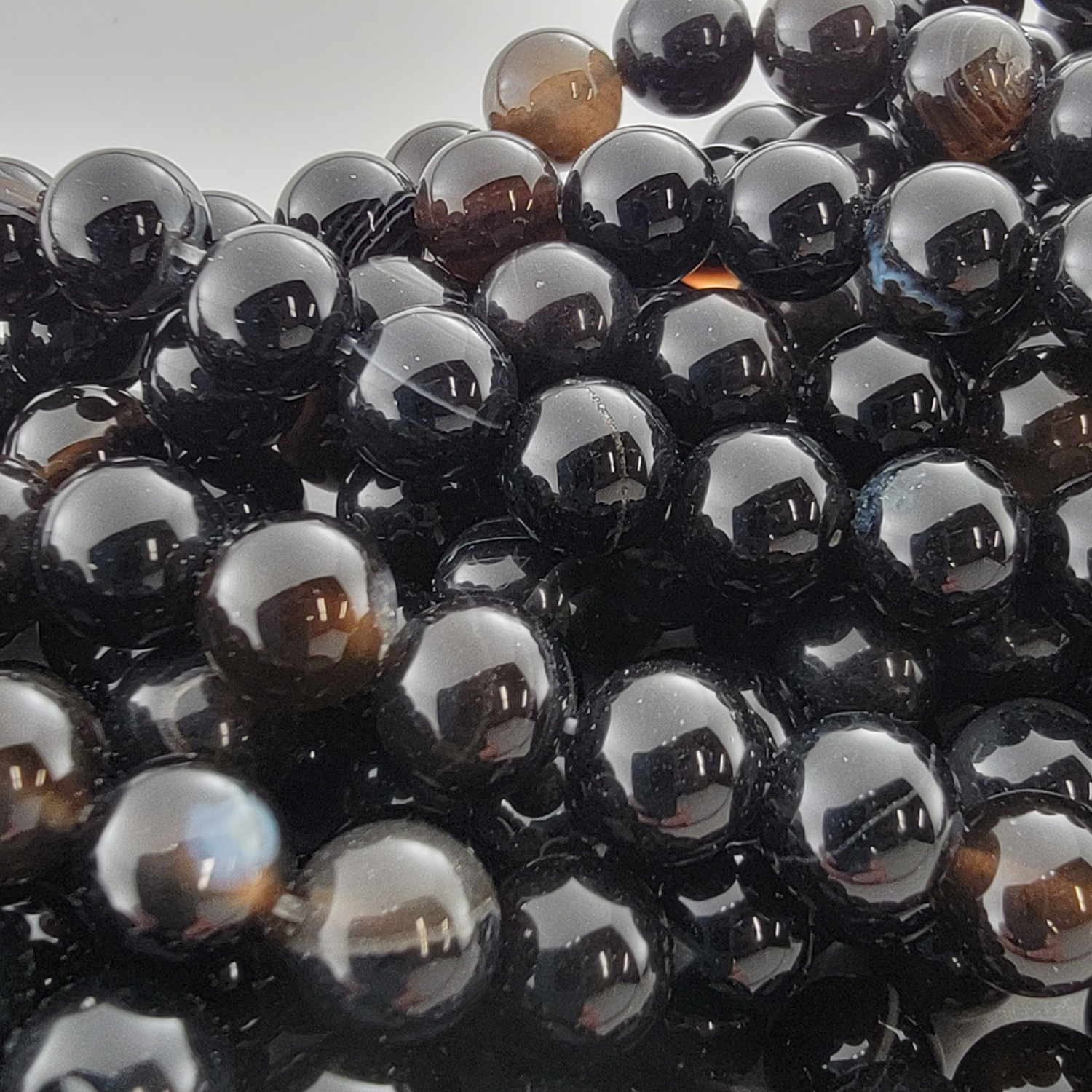 Black Agate Sardonyx Natural Smooth Round Beads