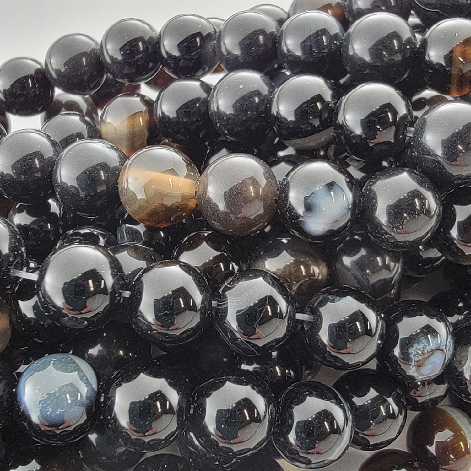 Black Agate Sardonyx Natural Smooth Round Beads