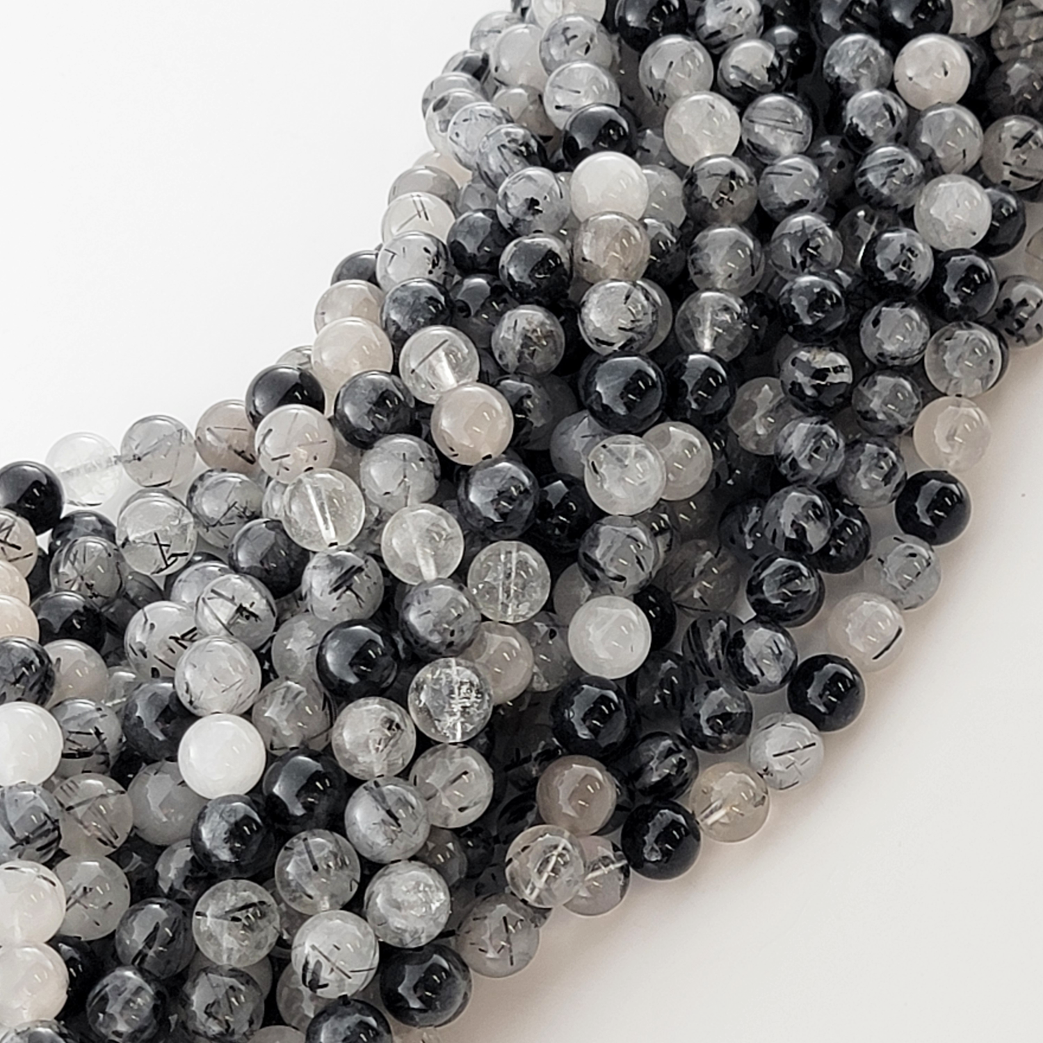 Black Rutilated Quartz Natural Smooth Round Beads