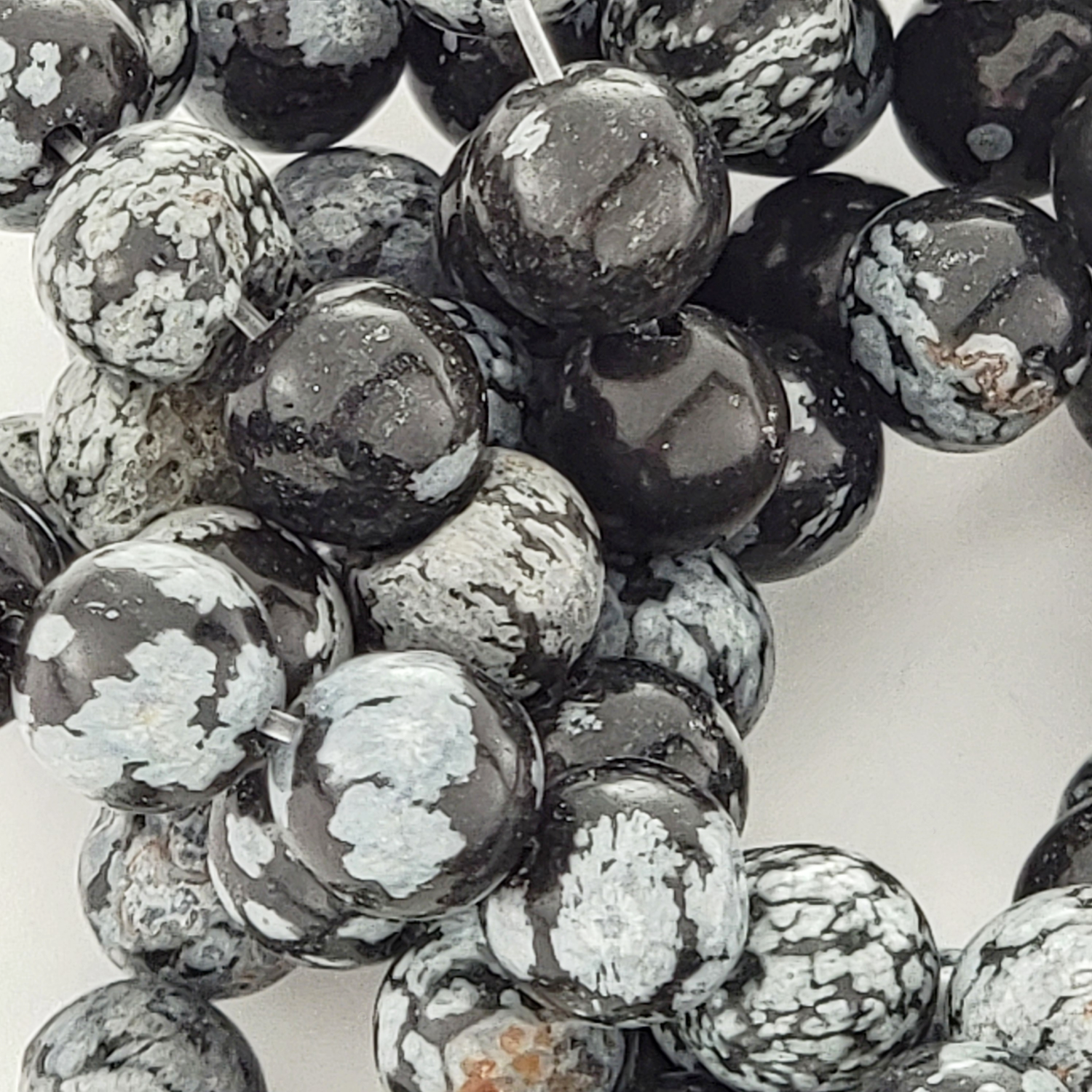 Black Snowflake Obsidian Natural Smooth Round Beads