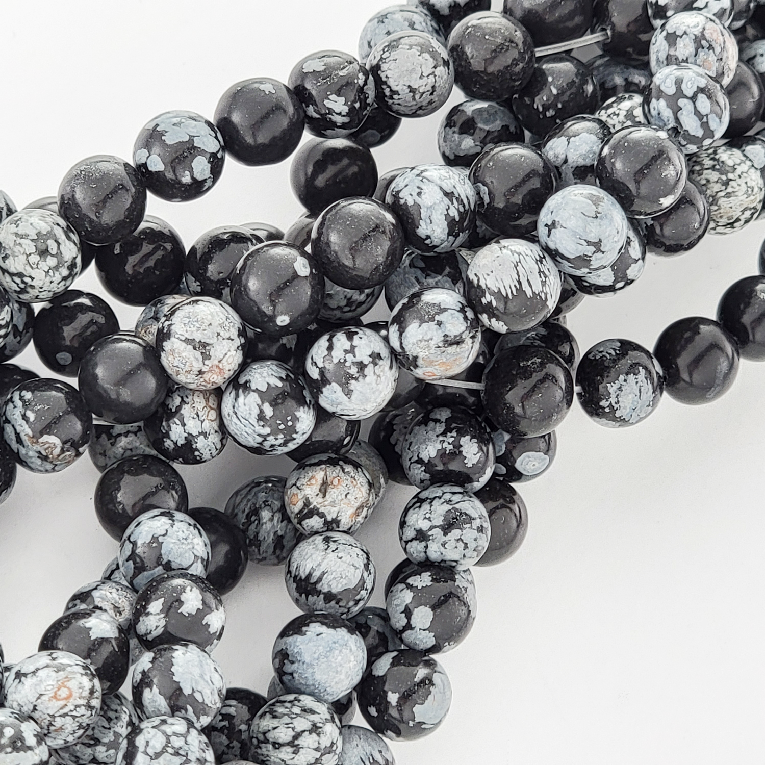 Black Snowflake Obsidian Natural Smooth Round Beads