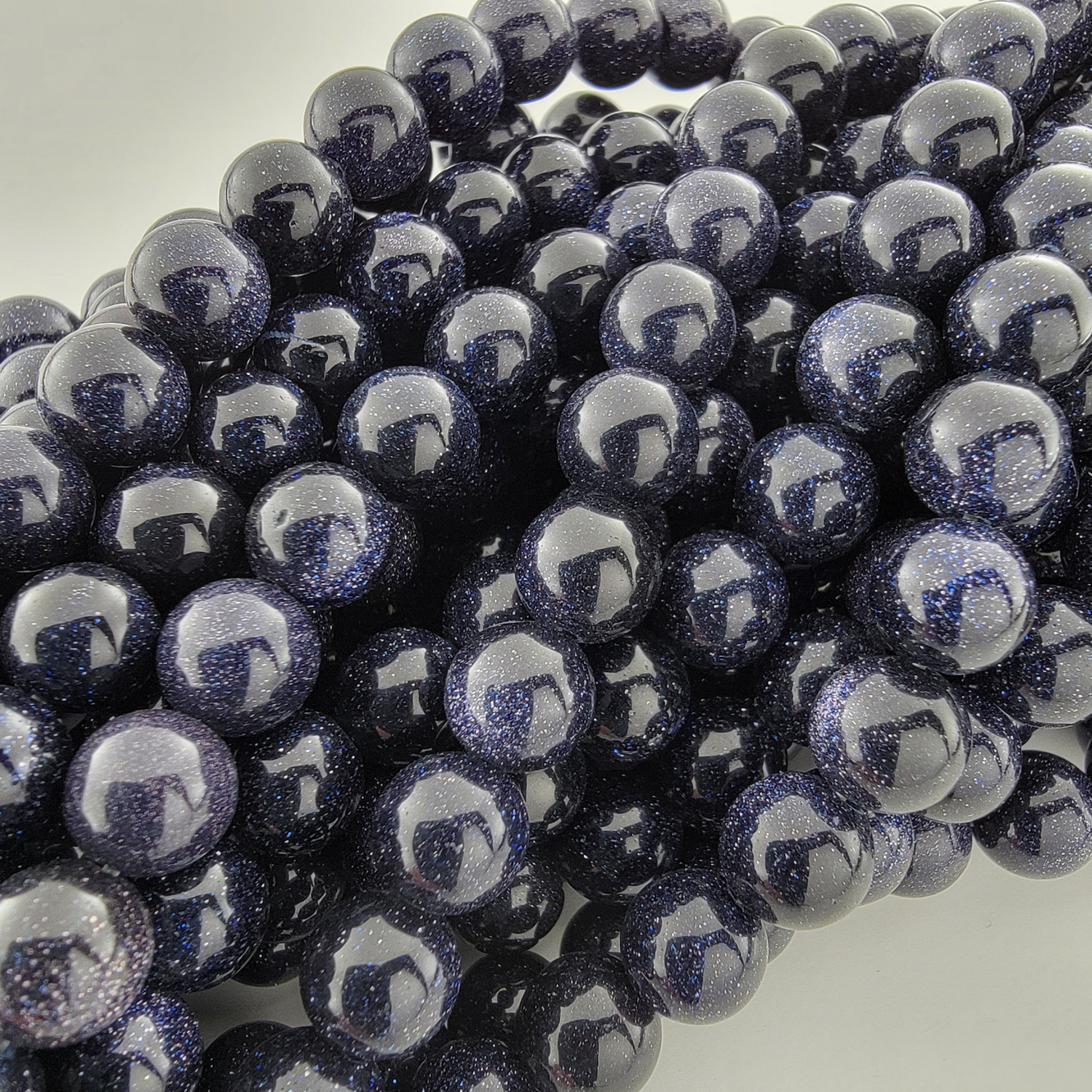 Blue Sandstone Goldstone Smooth Round Beads