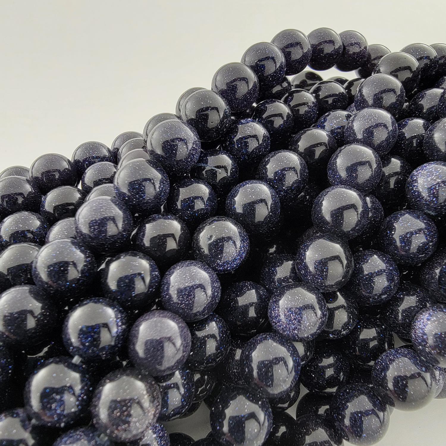 Blue Sandstone Goldstone Smooth Round Beads